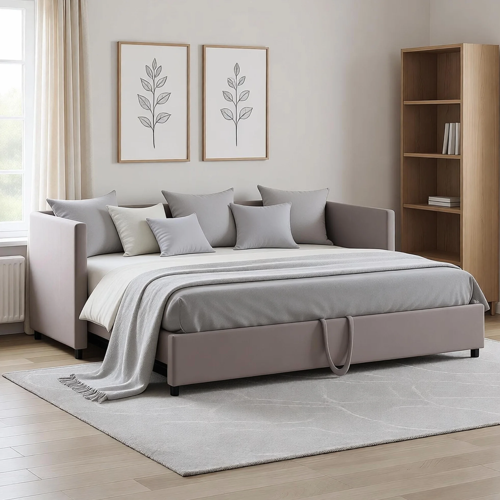 Sofa z funkcją spania, 90/180 x 200 cm, pojedyncze łóżko dzienne, rozkładane, na tej samej wysokości, z łóżkiem dla gości, 2-osobowa sofa z funkcją spania, łóżko dzienne, łóżko młodzieżowe