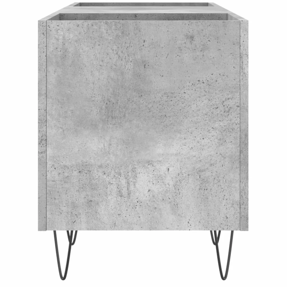 Szara szafka z płytami betonowymi, 121 x 38 x 48 cm, materiał drewnopochodny z żelaznymi nogami, do płyt winylowych, płyt winylowych, mediów, telewizorów, kredens, schowków, salonu, kanału