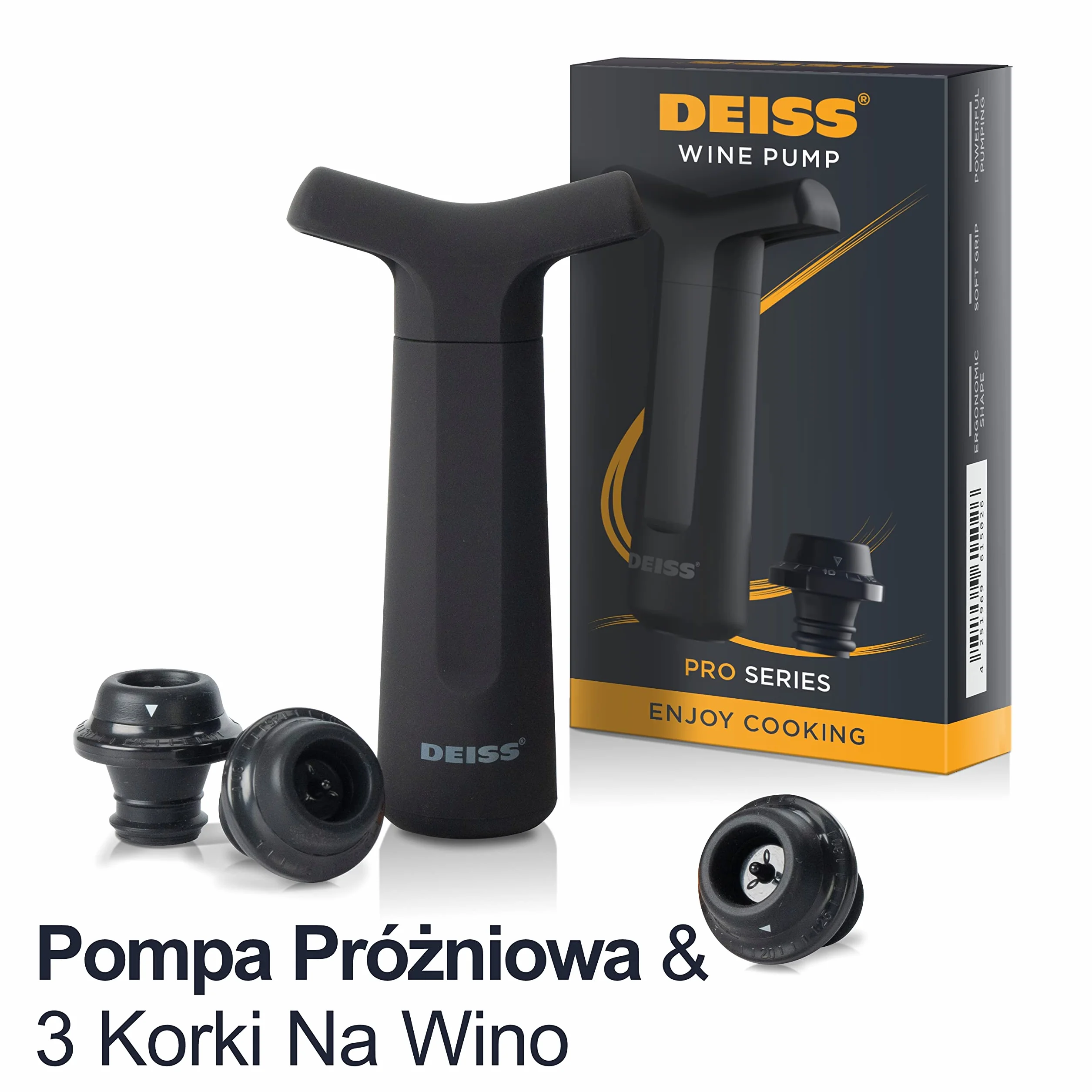 Deiss Pro Pompa Próżniowa Do Wina z 3 Zatyczkami Do Wina – Silikonowe Zatyczki Do Wina ze Znacznikami Dat - Zatyczki Do Wina Zachowujące Świeżość (Pompa Próżniowa Do Wina)