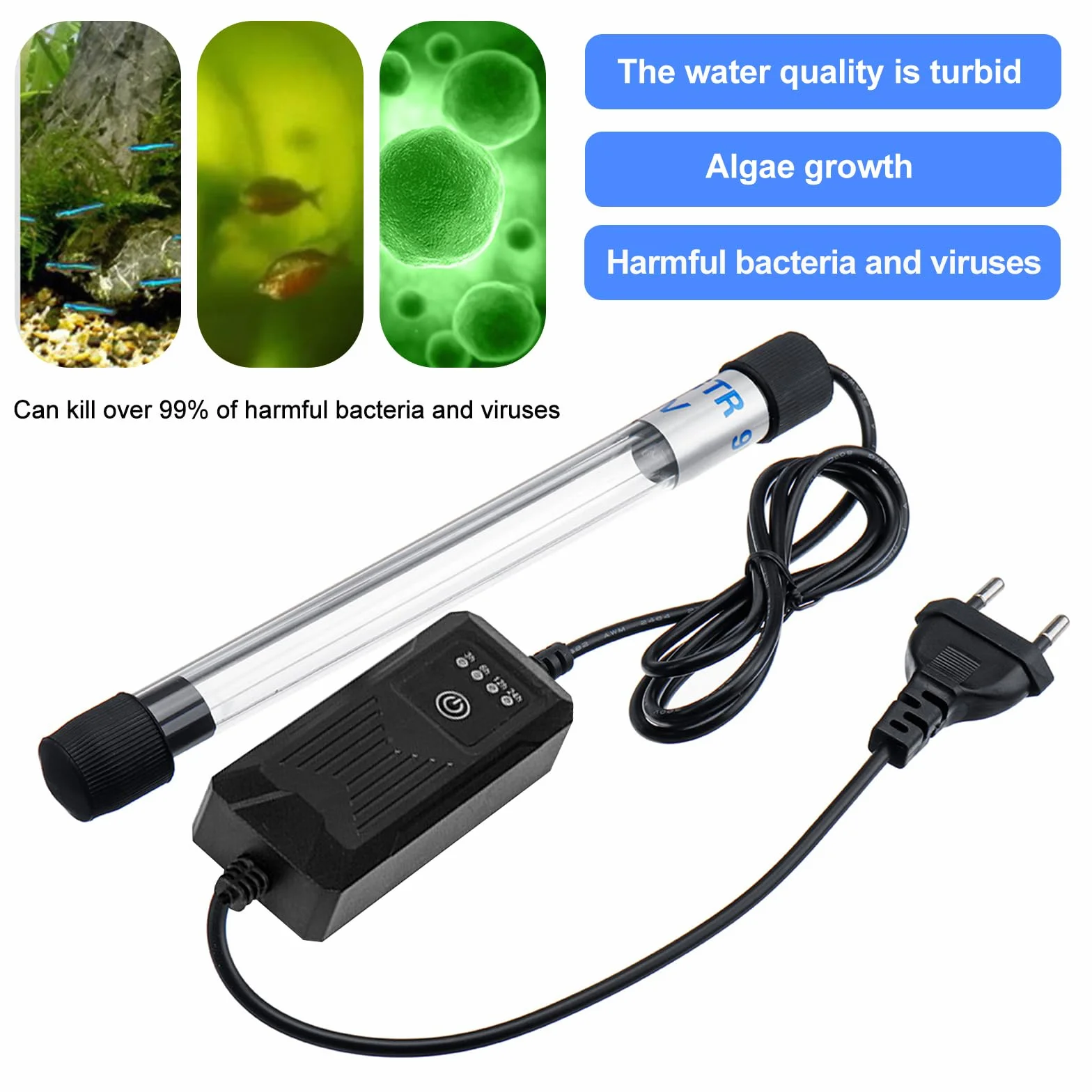 Akwarium sterylizator UV, sterylizator UV, akwarium z timerem, lampa do sterylizacji UV z przyssawką, lampa UV zabójcza bakterie, lampa UV, do czyszczenia akwarium, akwarium, akwarium, stawu (9 W)