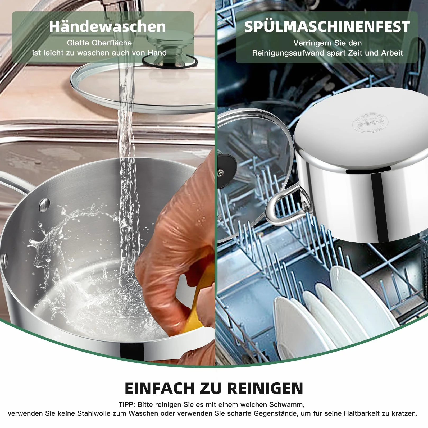 Garnek, Onader 3-warstwowy ze stali nierdzewnej, indukcyjny, 3,3L, garnek do makaronu, garnek na zupę ze szklaną pokrywką dla wszystkich rodzajów kuchenek, zdrowy i odporny na mycie w zmywarce - 20cm