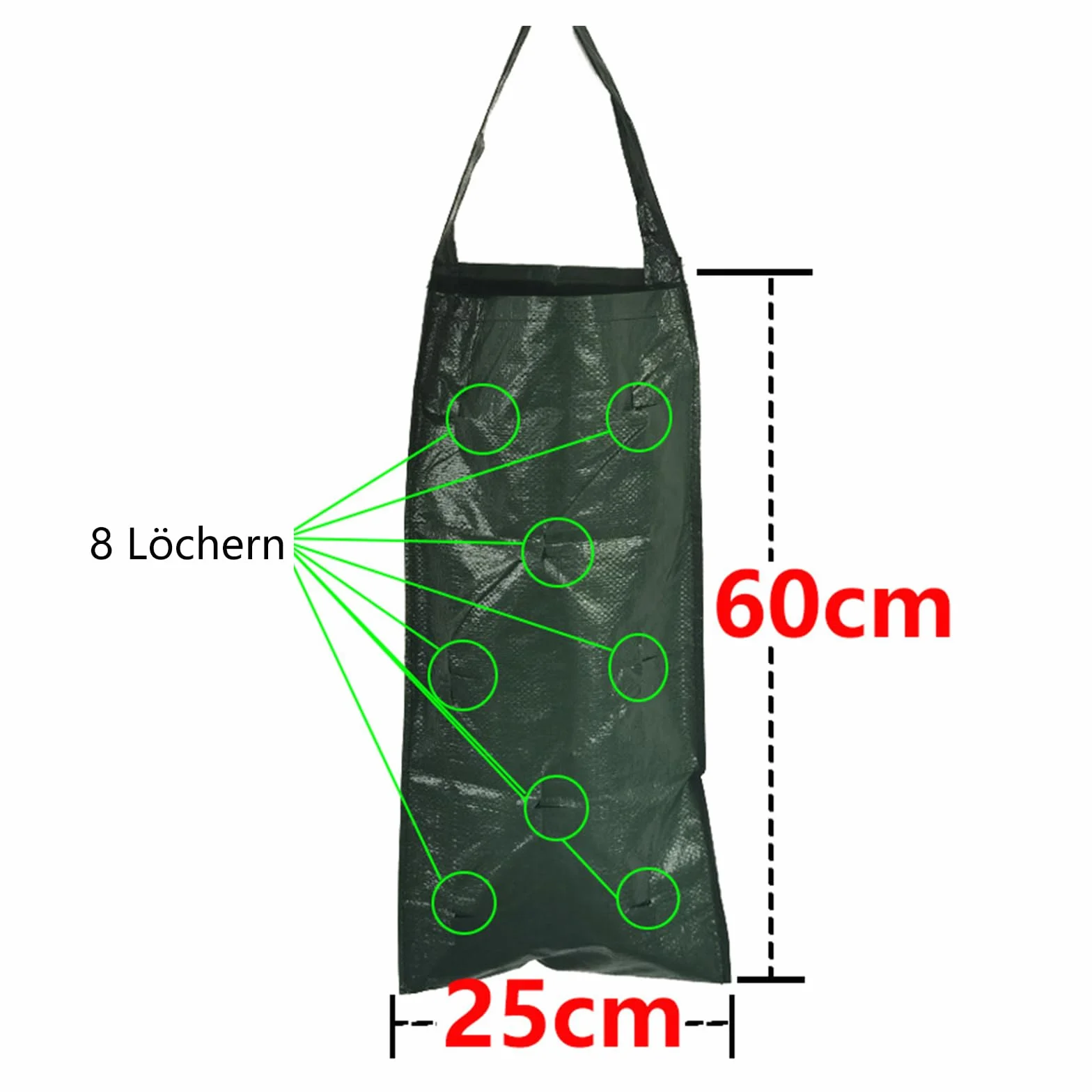 2 sztuki wiszące torby na truskawki, torba na truskawki z 8 otworami, oddychająca, wisząca, pionowa torba na rośliny, torba na sadzonki, 25 * 60 cm, torba na rośliny/zioła/kwiaty