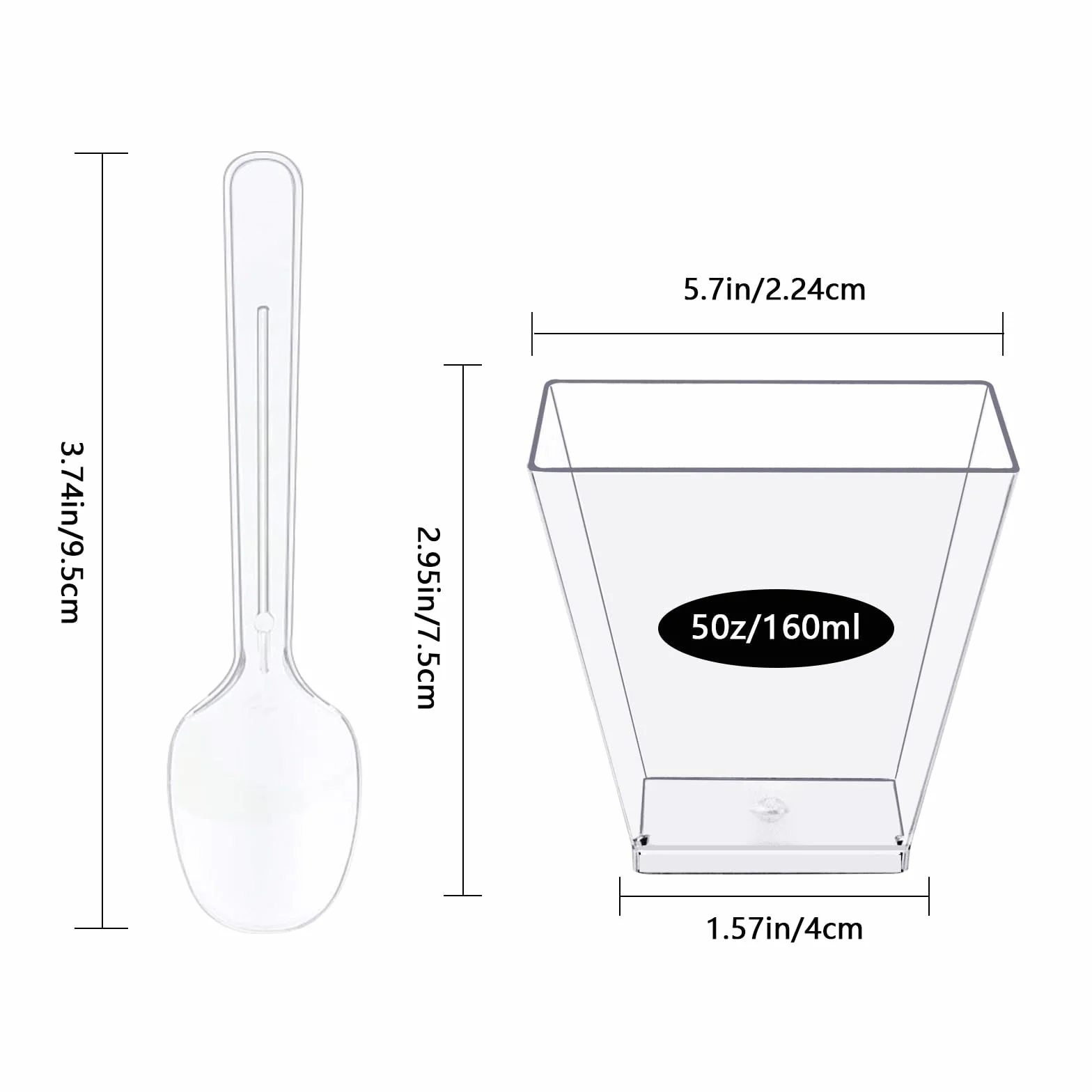 50 sztuk szklanek deserowych z tworzywa sztucznego, kubki deserowe wielokrotnego użytku, kubki deserowe z tworzywa sztucznego, 5 oz/160 ml, z łyżeczkami, przezroczyste miseczki deserowe na