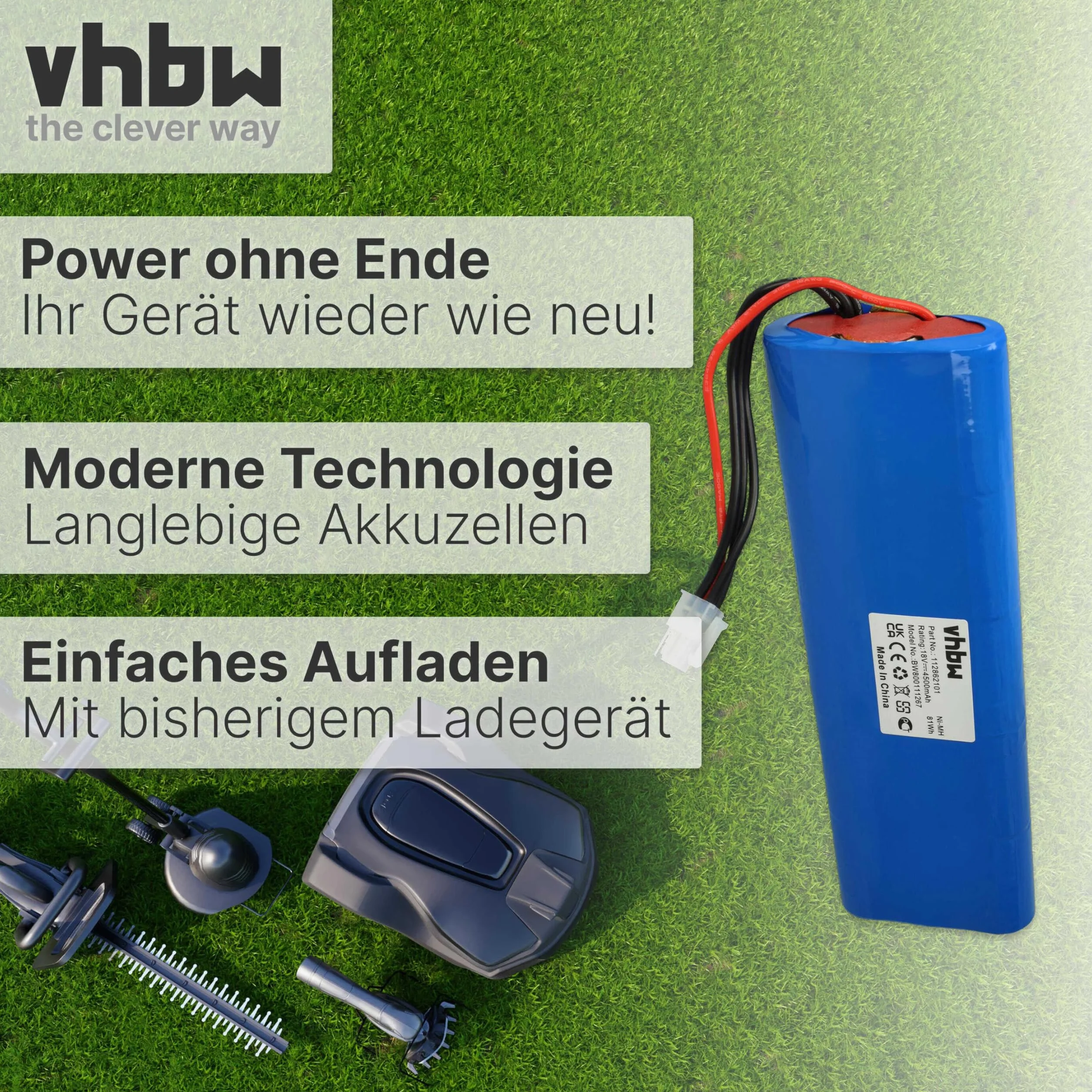 vhbw Akumulator kompatybilny z kosiarką Husqvarna Automower 210AC, 210C, 220AC, 230ACX, 260ACX, G2 (2004-2006), SH, Solar Hybrid - (NiMH, 4500 mAh, 18 V)