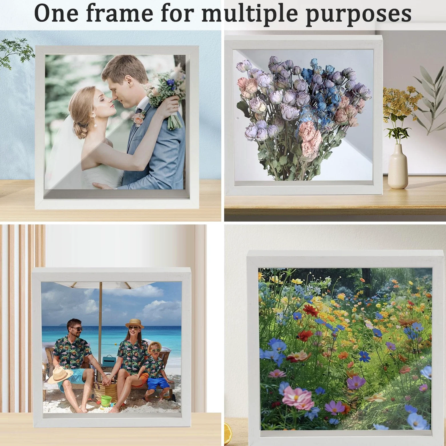 20 x 20 cm ramka obrazu głębokie do wypełnienia, ramka obiektowa 3D, 4,5 cm głębokie rama pudełka cienia dla kwiatów obiekty bukietu ślubne DIY Prace Art Shadow Box (biały)