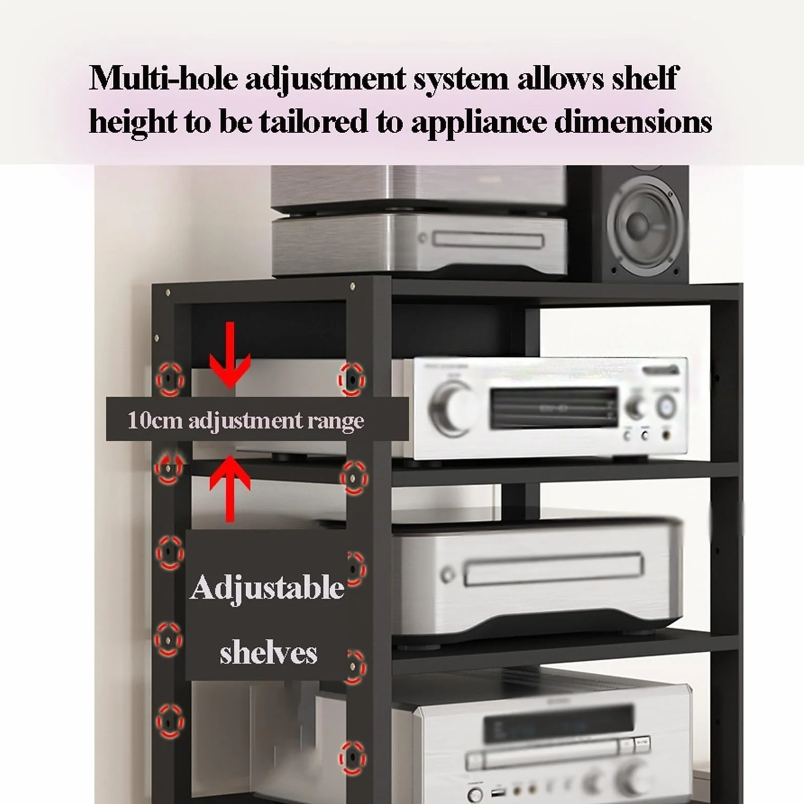 Półka na sprzęt audio HiFi Rack, 7-poziomowy stojak na sprzęt audio, stolik gramofonowy z regulowaną półką, stojak na telewizor, centrum rozrywki do salonu, pokoju zabaw, sypialni(Black)