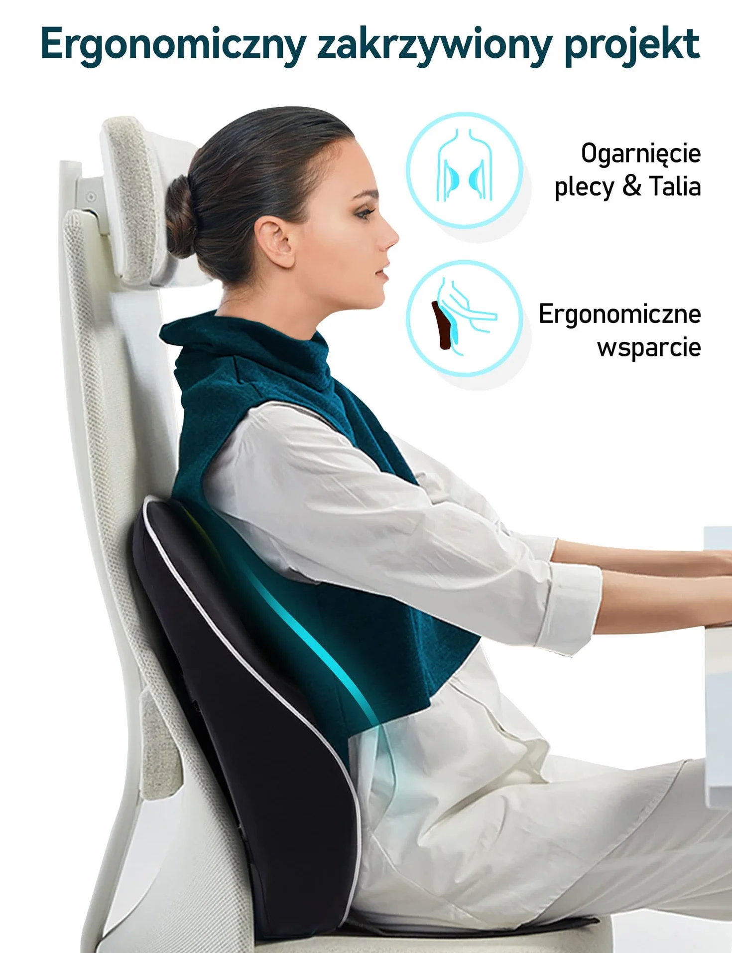 TRAVEL EASE Ergonomiczna Poduszka Lędźwiowa, Podparcie Pleców z Pianki Zapamiętującej Kształt do Fotela Samochodowego Krzesło Biurowe, Oparcie z Antystatyczną Osłoną i Regulowanymi Paskami, Czarny
