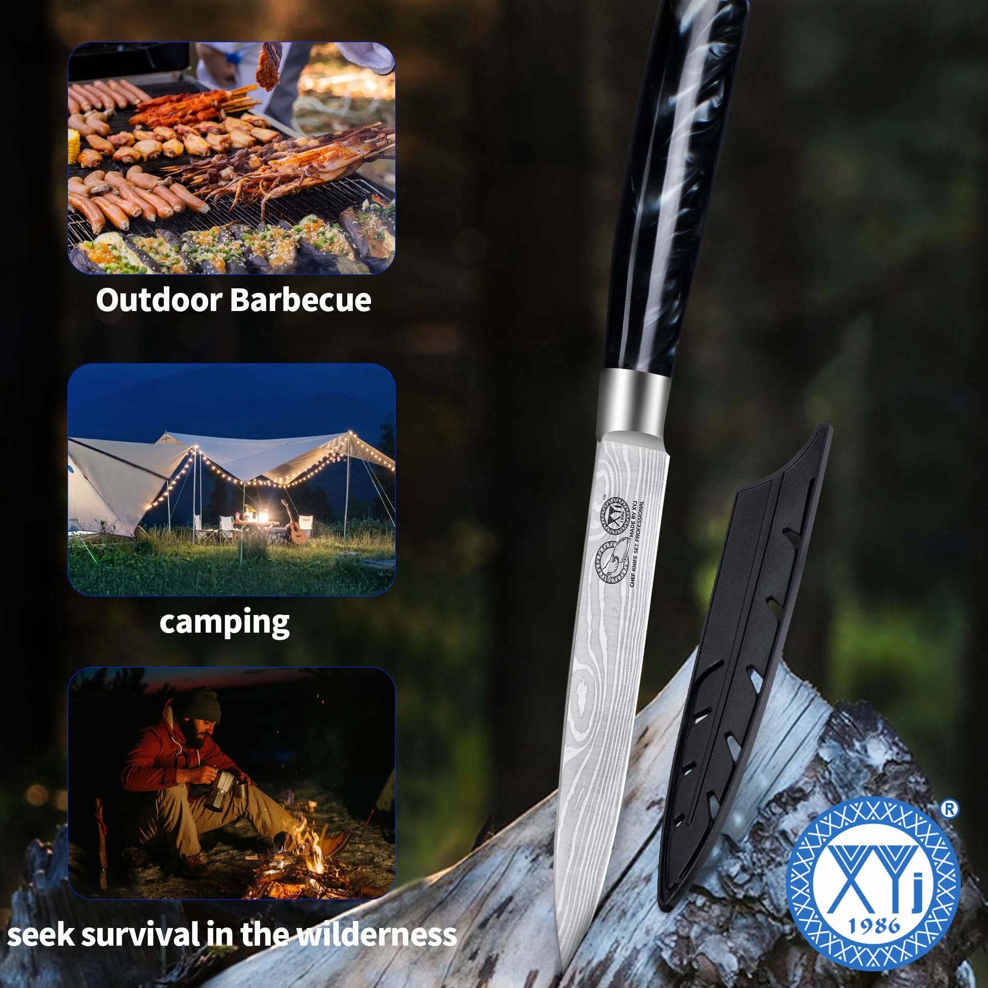 XYJ Authentic Since 1986,5 Inch Stainless Steel Kitchen Utility Knife,Ultra Sharp,Laser Damascus Pattern Japanese Kitchen Knife, Meat Cleaver Steak Cutting Knife With Sheath,Resin Handle