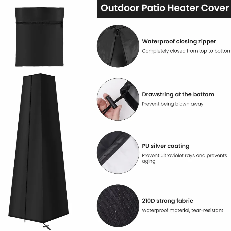 AOOWU Wodoodporny pokrowiec ochronny na taras, 210D Oxford Heater Cover with Cordn and Long Zipper, Protective Cover For Pyramidal Terrace Fiers (221X61X53CM)