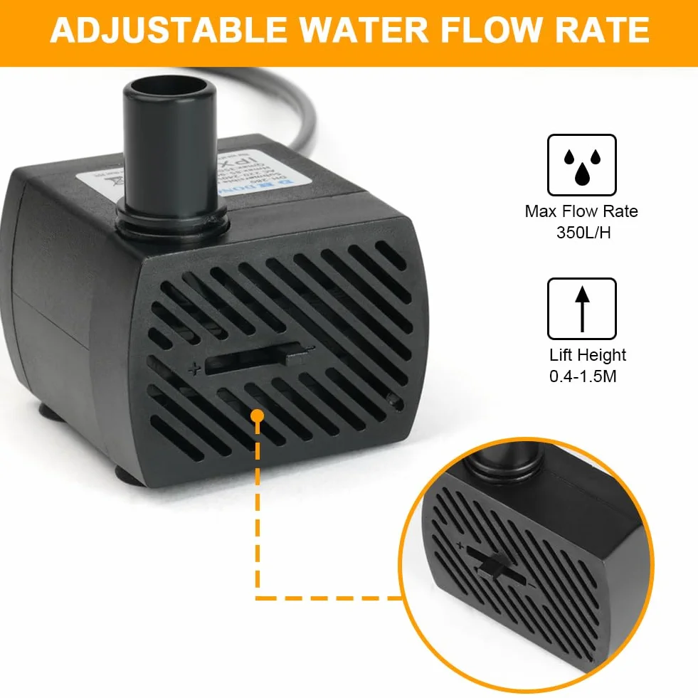 Flintronic Mini pompa wodna 350 l/h 5 W cicha wysokoskokowa do akwarium fontanny