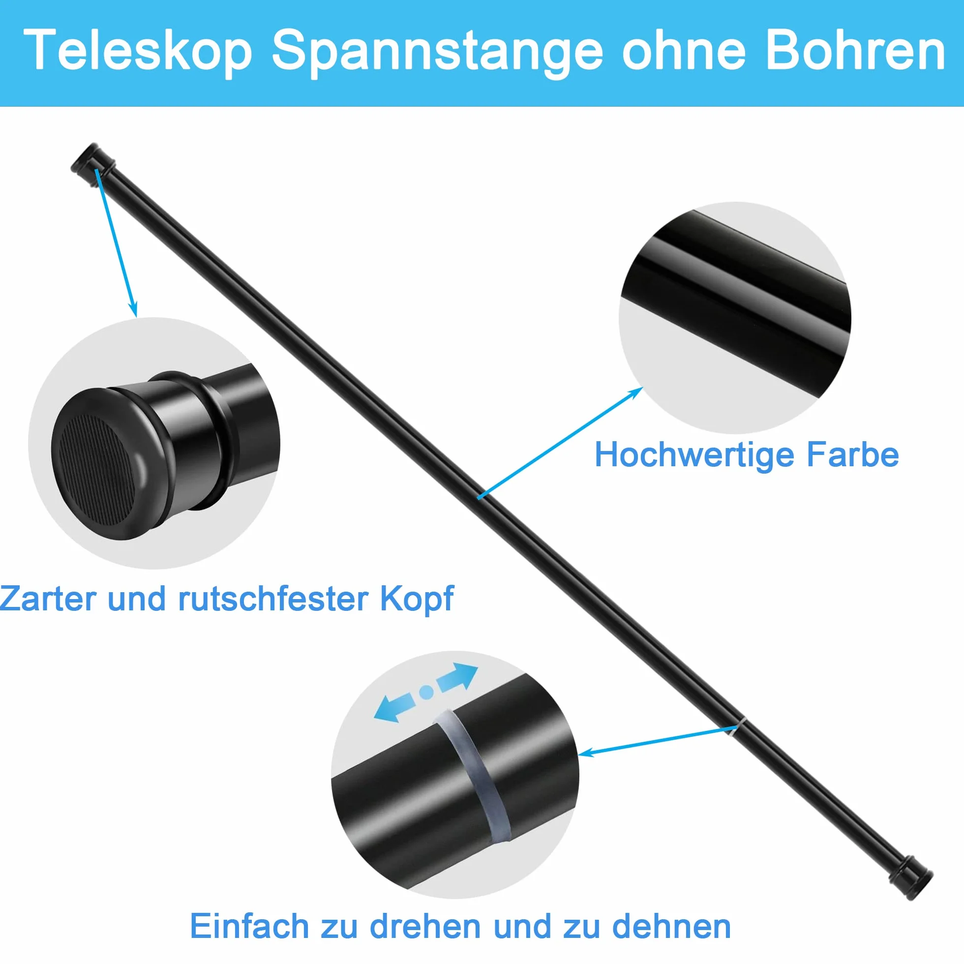 Karnisz do firanek, bez wiercenia, drążek prysznicowy, teleskopowy drążek na ubrania, do okien, szafy na ubrania, łazienki, 66-90 cm, 1szt. biały (średnica 25 mm)