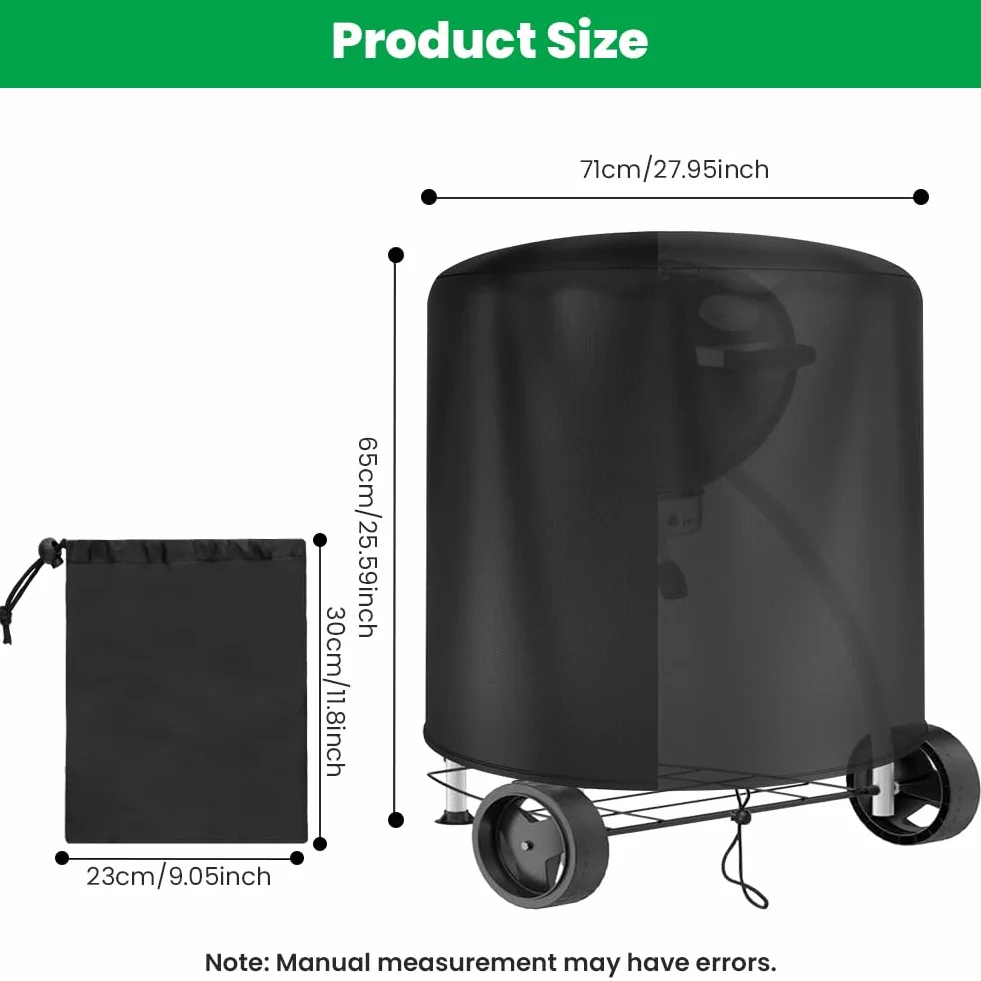 OFFCUP Pokrowiec do grilla Weber 57 cm / 22 cale, wytrzymały, wodoodporny pokrowiec na grill PU, tkanina Oxford 210D, okrągły, wiatroszczelny, odporny na rozdarcie i promieniowanie UV, Ø71 x 65 cm