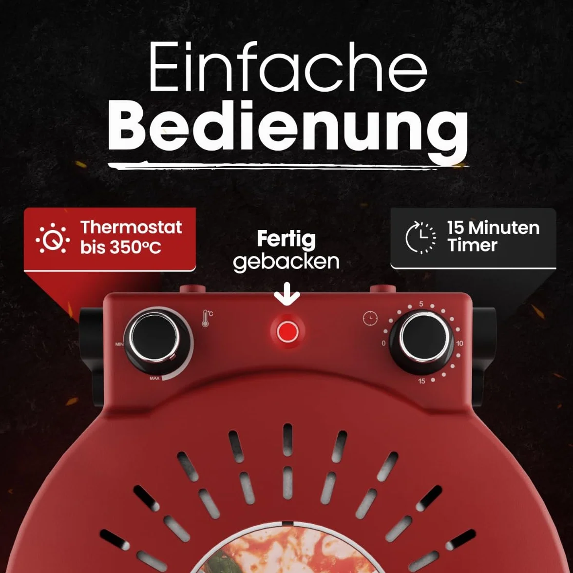 Clatronic® piec do pizzy | 350°C p. włoska pizza z kamienia w domu | elektryczny | również do mrożonej pizzy | pizza w mniej niż 5 min. | kamień do pizzy Ø32 cm i akcesoria w zestawie | PM 3787