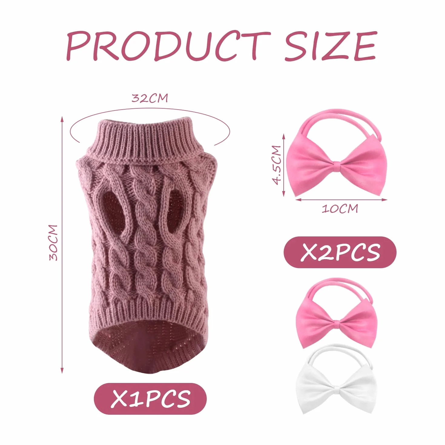 1 sweter dla zwierząt domowych, 2 muchy dla zwierząt domowych, ciepły płaszcz zimowy dla zwierząt domowych, sweter, golf, odpowiedni dla kotów i psów (rozmiar M, różowy)