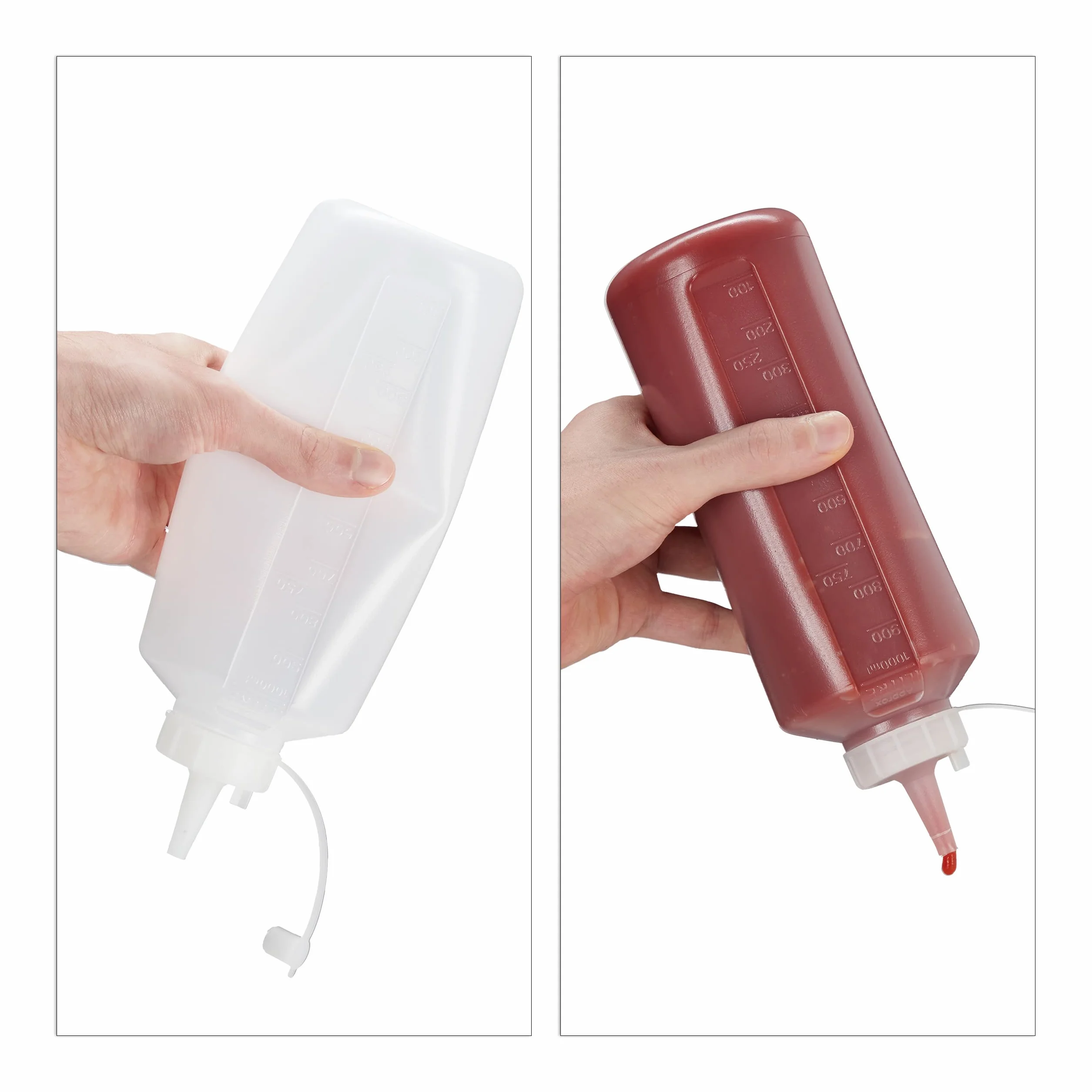 Relaxdays 16 x butelka do wyciskania, 1000 ml, do sosów, butelka do wyciskania, tworzywo sztuczne, butelka na sos, przezroczysta