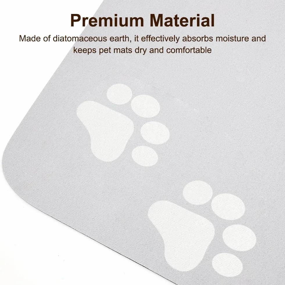 Mata do karmienia zwierząt domowych, chłonna diatomita, wodoodporna, szybkoschnąca, chłonna podkładka pod miskę, dla zwierząt domowych, antypoślizgowa podkładka pod miskę dla psów (jasnoszara)