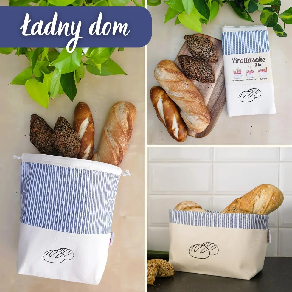 slowroom Worek na chleb do przechowywania chleba i utrzymania świeżości 3 w 1 – kosz na chleb z materiału – torba na pieczywo z bawełny – chlebak 32 x 35 cm, niebieski