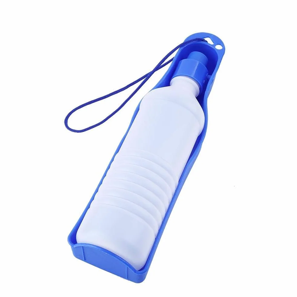 Butelka do picia Psy Podróżna butelka wody pitnej 250 ml / 500 ml Przenośna butelka podróżna dla zwierząt Psy Koty Dozownik wody Składana butelka do picia dla psów (500 ml-niebieska)