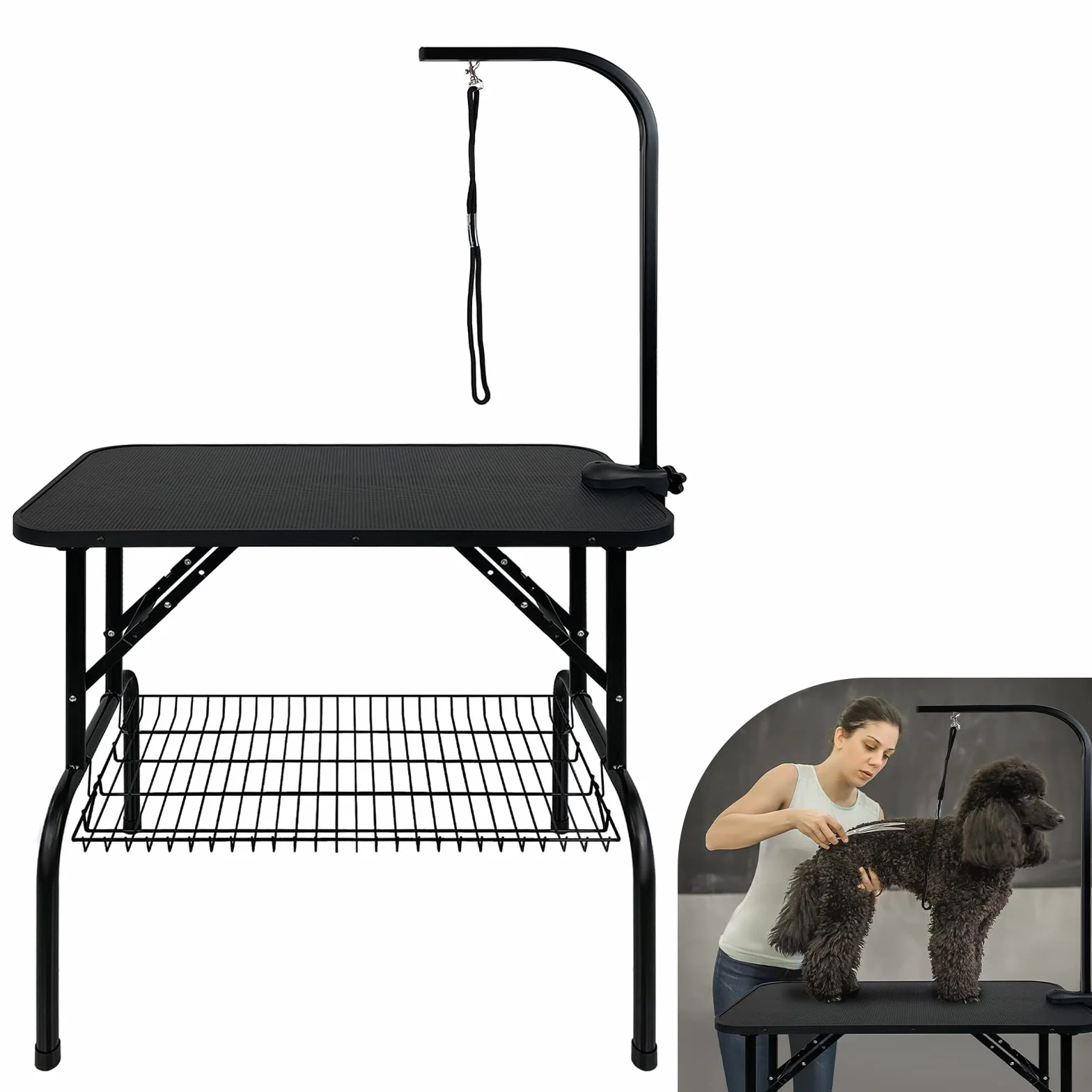 Aufun Stół do trymowania dla psów, stabilny stół do pielęgnacji psów 80x46x76 cm składany, z regulacją wysokości, stół do kąpieli dla psów, pielęgnacja pudla, do 60 kg