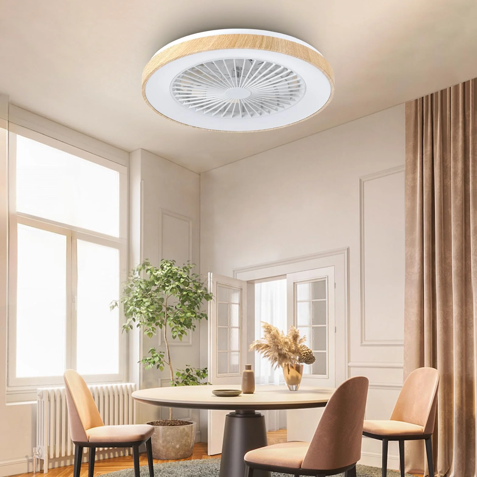 Wentylator sufitowy z oświetleniem do sypialni, Ø 48 cm, cichy silnik DC 20 W, pilot zdalnego sterowania, 6-biegowy, nowoczesna lampa sufitowa LED 40 W z wentylatorem, RGB, możliwość ściemniania, 3000