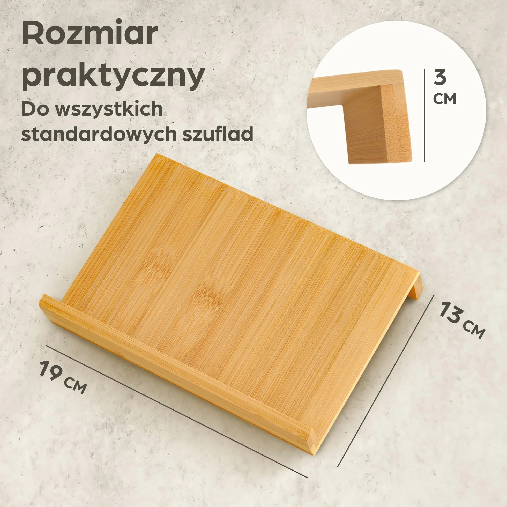 Stojak na Przyprawy do Szuflady Bambusa FSC® - na 12 słoiczki z przyprawami (19 x 13 x 3 cm) - z matą antypoślizgową - 3 tier, organizer na przyprawy