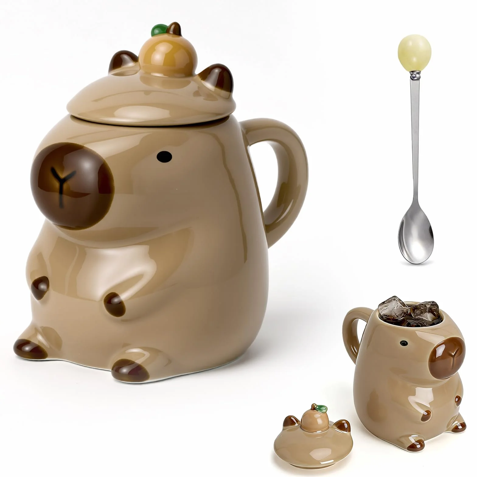Capybara Filiżanka ceramiczna 450 ml – słodka świnka wodna, filiżanka do kawy z łyżeczką, duży kubek Capybara do kawy i herbaty, uroczy kubek ze zwierzętami do biura, pomysł na prezent dla