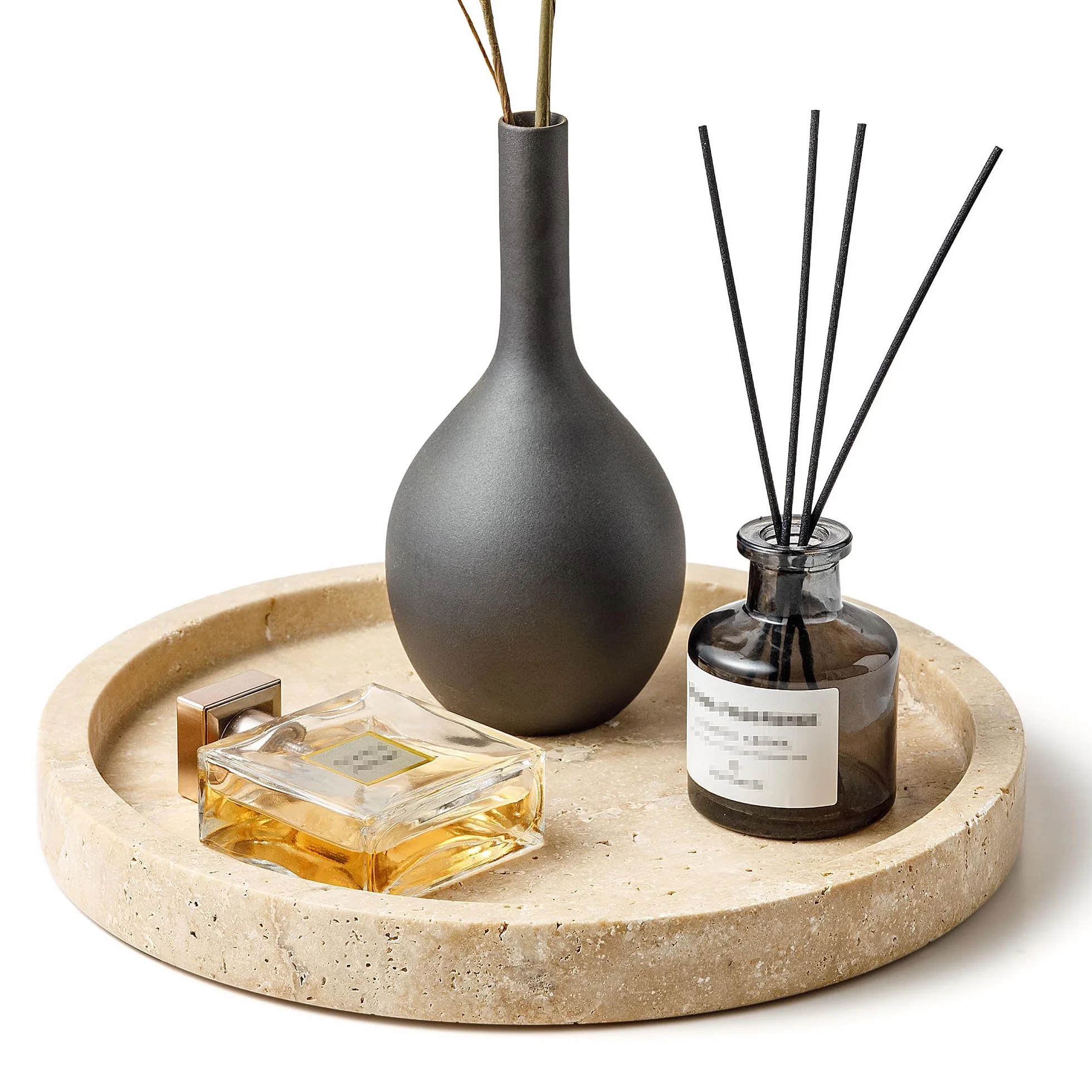 Stół do makijażu z naturalnego marmuru do łazienki, z kamienia trawertynowego na biżuterię, perfumy, kosmetyki, świece, organizer na blat jako dekoracja domu, Beżowy DE-019