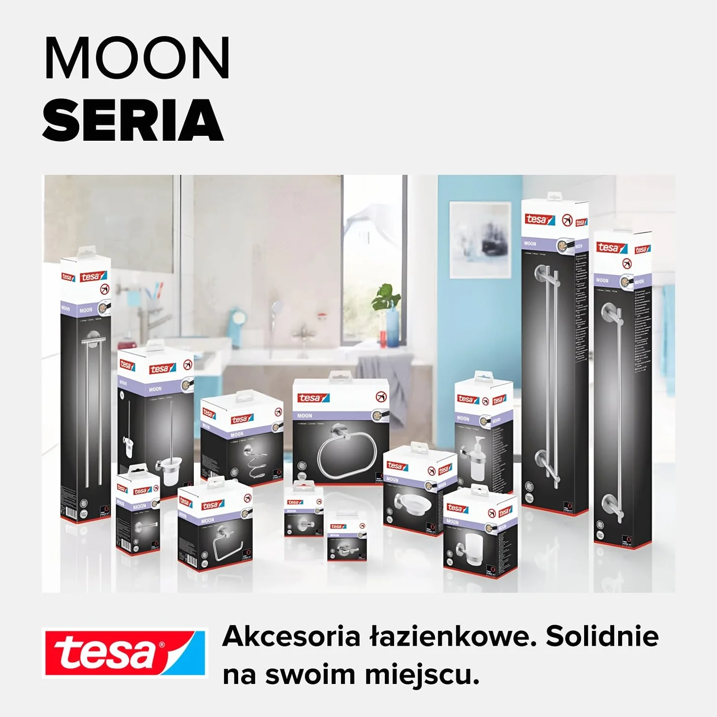 Mydelniczka tesa Moon, design stali nierdzewnej, samoprzylepna, wymiary 155 mm x 70 mm x 110 mm