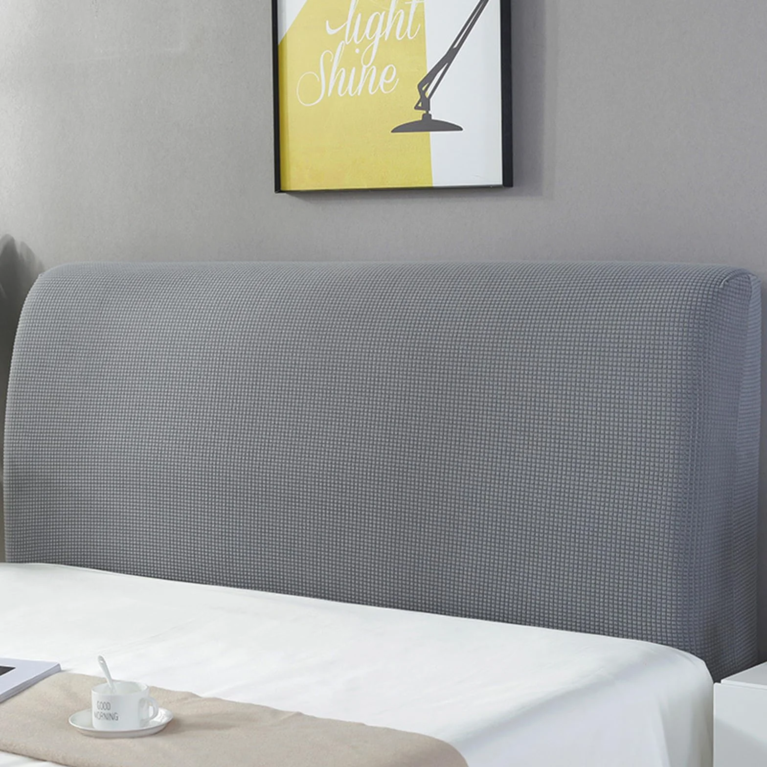 Pokrowiec na zagłówek łóżka, Queen King Size Slipcover do dekoracji sypialni, Velvet Bed Headboard Slipcover, All-Inclusive Headboard Dustproof Cover,Light grey,180cm