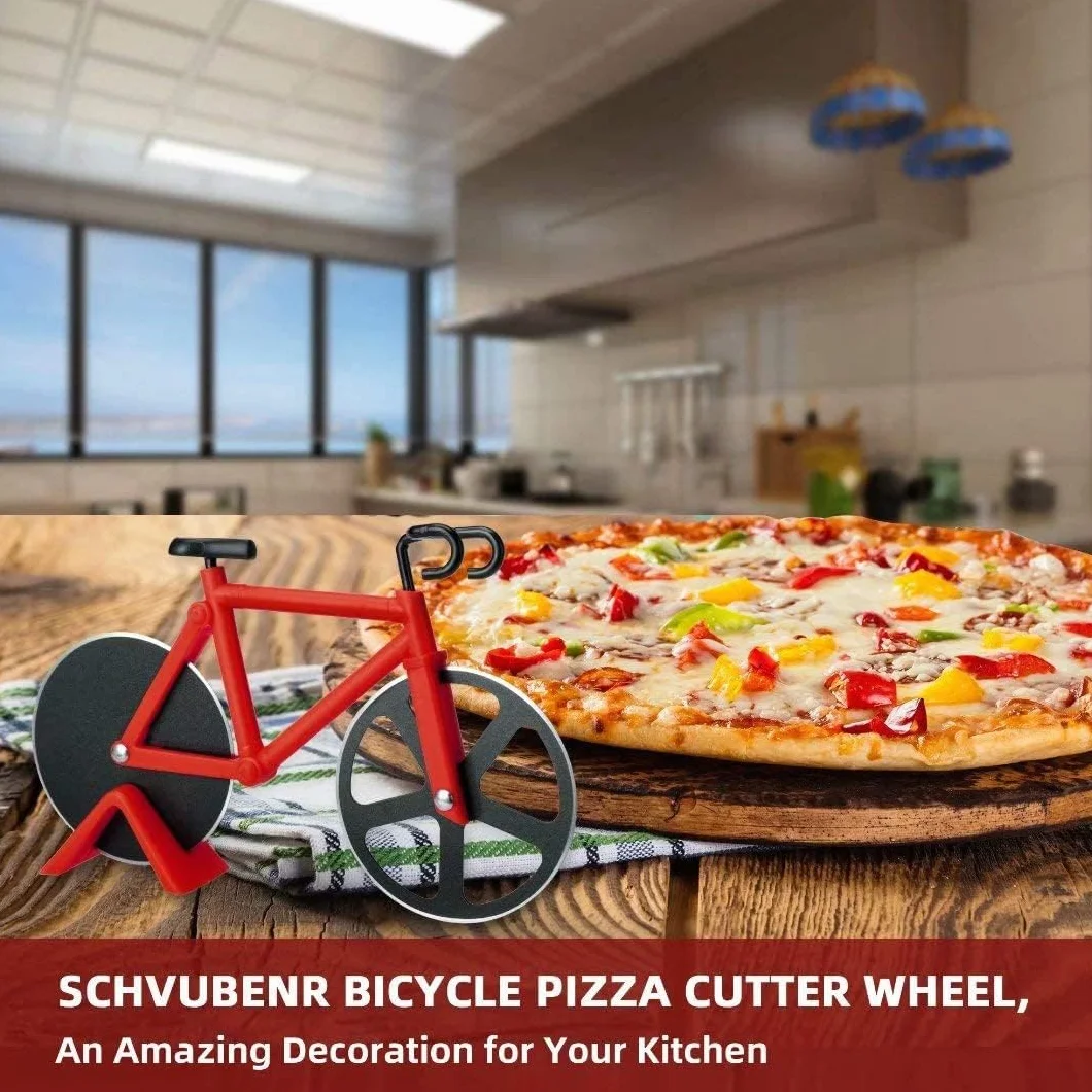 Krajalnice do pizzy, krajalnica do pizzy do roweru, profesjonalne ostrze do pizzy, podwójna stal nierdzewna, super ostre ostrza z powłoką nieprzywierającą, zabawna krótka pizza, czerwony