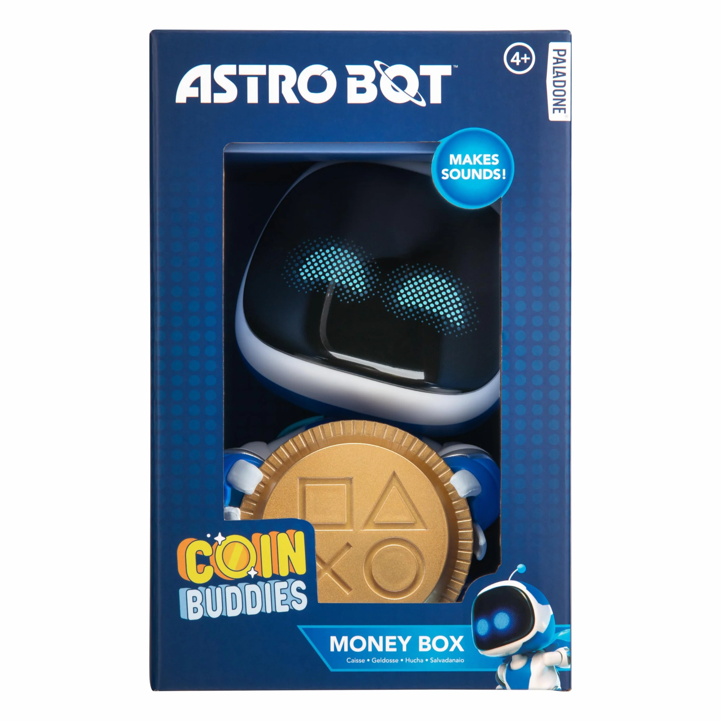 Astro Bot skarbonka – 18 cm interaktywne pudełko na monety z efektami dźwiękowymi, świnka skarbonka na baterie, dla dzieci i graczy | Paladone