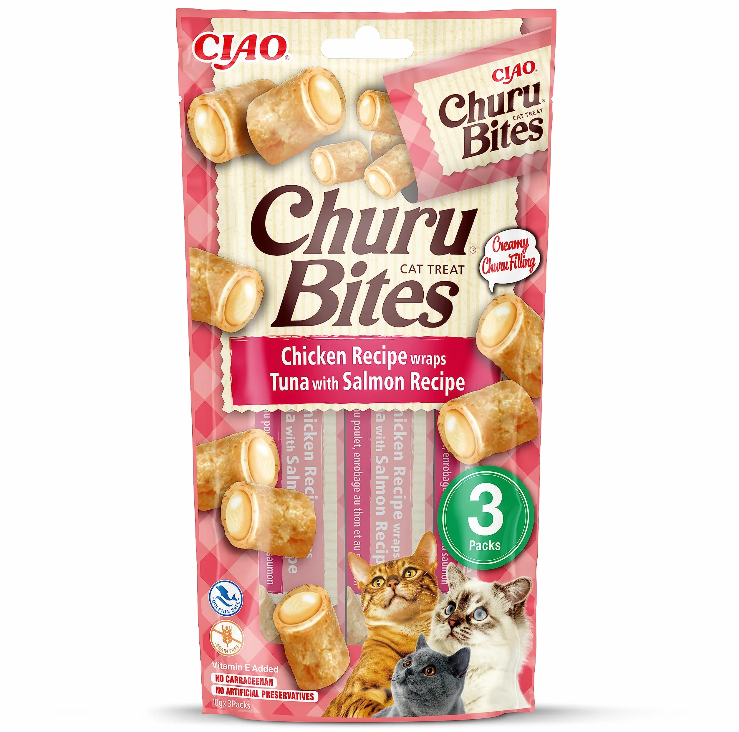 INABA Churu Bites Przysmak dla kota z tuńczykiem i łososiem 3 tuby x 10g