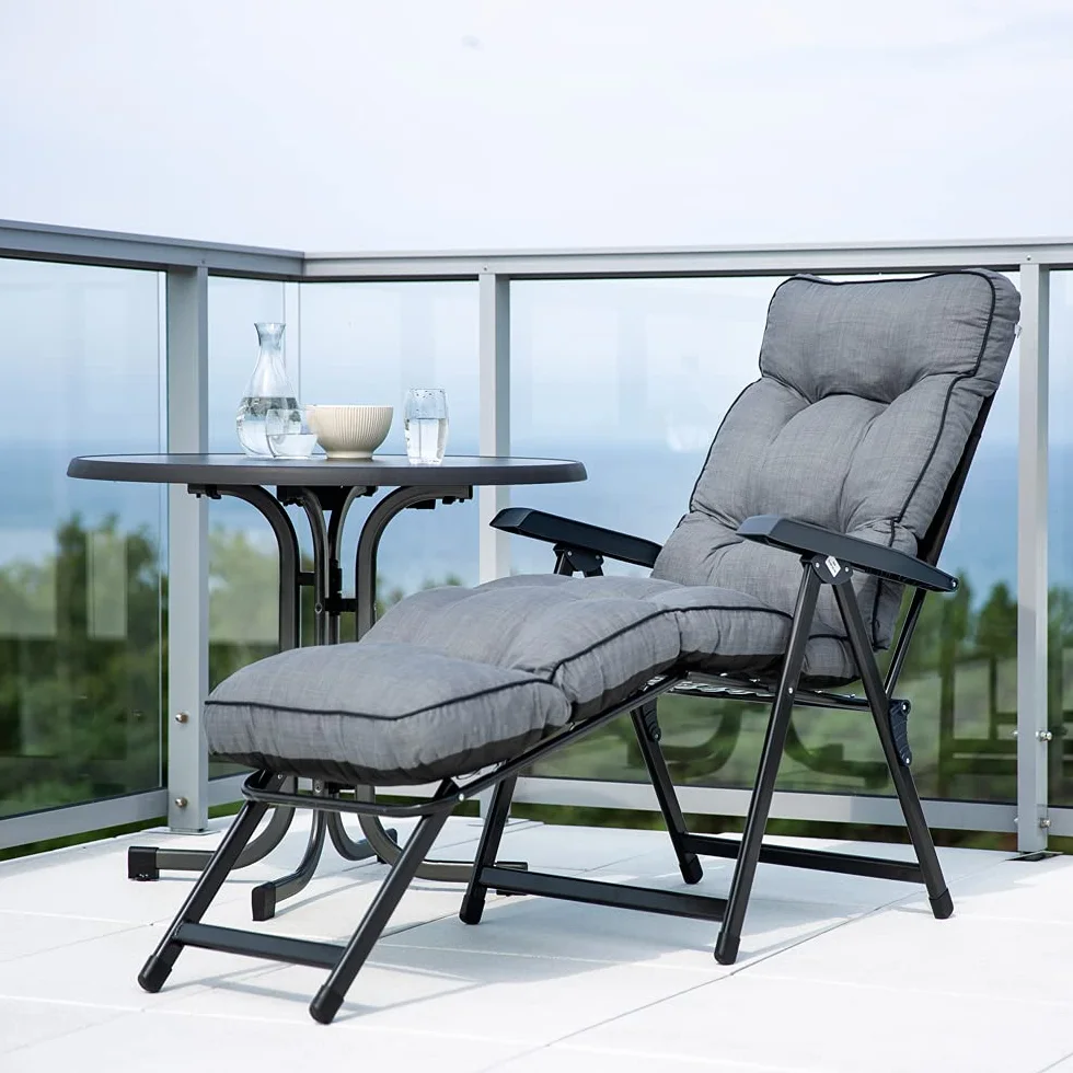 PATIO Leżak ogrodowy z podnóżkiem Lena Lounger rozkladany podłokietniki szary poduszka