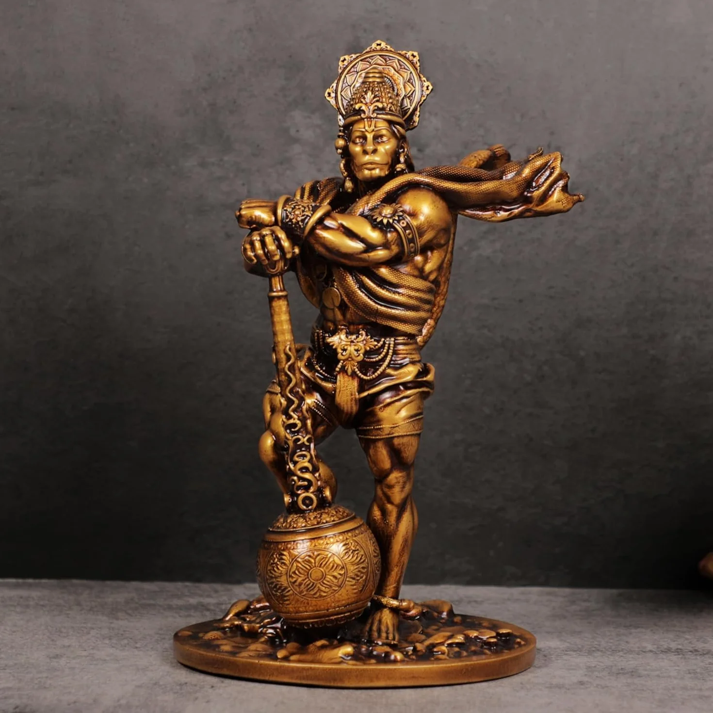 Artarium Rzeźba z żywicy Bahubali Lord Hanuman, symbol odwagi i wiary, idealna na deskę rozdzielczą samochodu, do domu, świątyni lub biura, idealny prezent religijny na parapetówkę - 7.48 cala