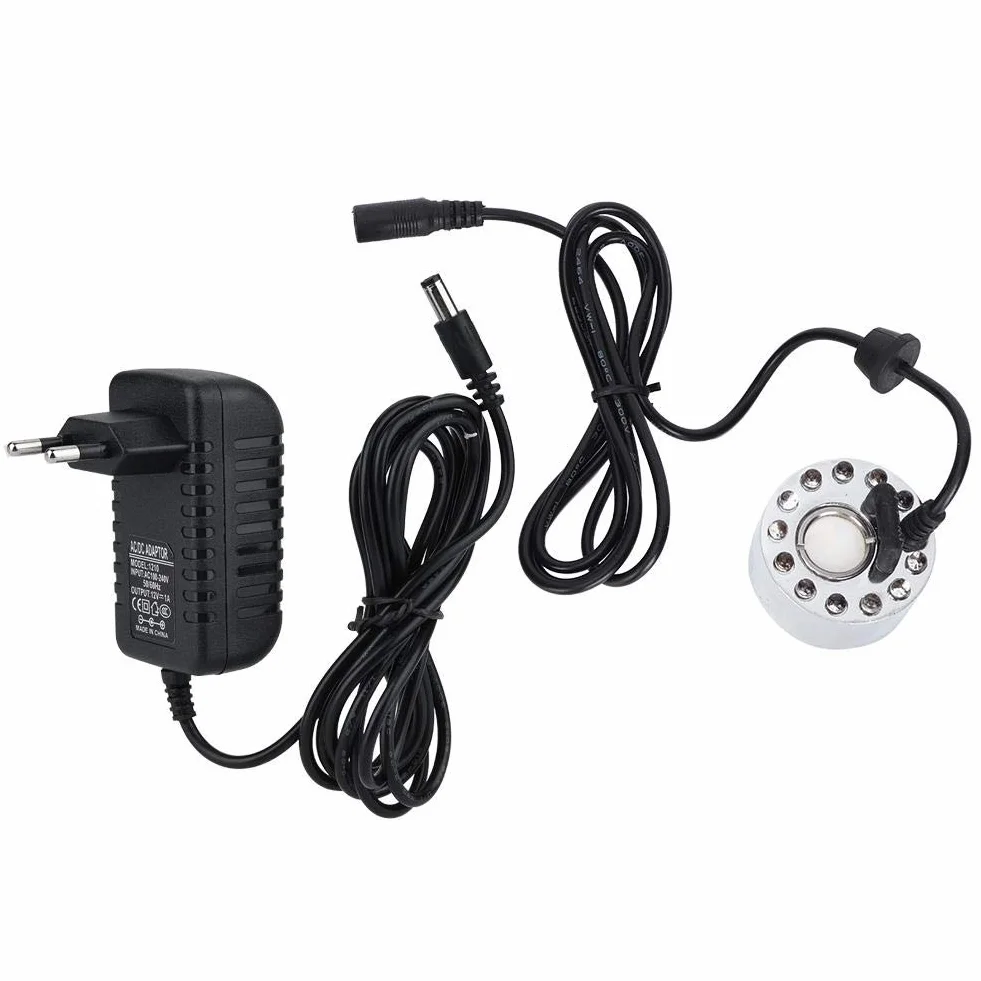 Silver Mister Maker Fogger Fountain Akwarium Mist Maker Light 12 LED Ultradźwiękowy Mist Maker Fogger Atomizer Nawilżacz do stawu fontannowego Indoor Outdoor (wtyczka UE)