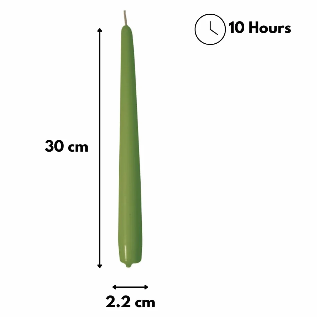 Świece stożkowe oliwkowo-zielone 12 sztuk 30 cm 2,2 cm
