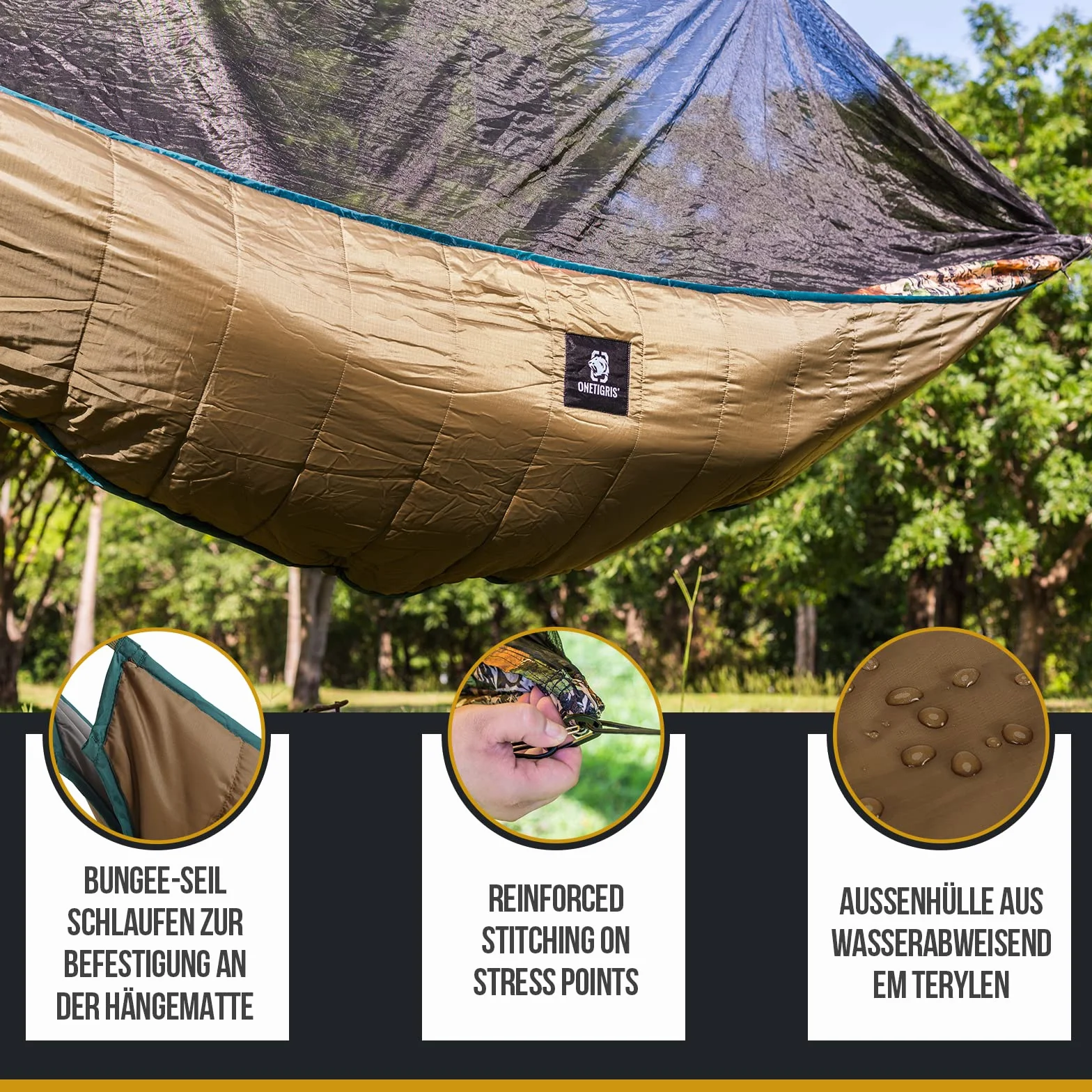 OneTigris Hideout Hamak 280 x 120 cm brązowy (coyote braun) ultralekki mata pod hamak ochrona cieplna na wędrówki kemping