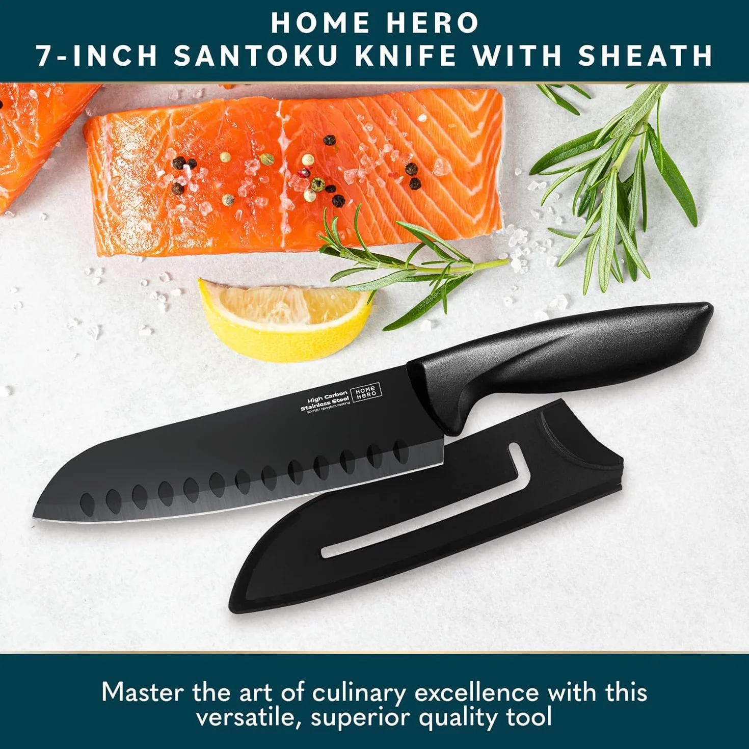 Home Hero Zestaw 2 szt. Nóż Santoku+ostrze - nóż ze stali nierdzewnej o wysokiej zawartości węgla z ergonomicznym uchwytem-ostry nóż wegetacyjny-wielofunkcyjny mały nóż(1 szt Nóż Santoku+1 szt ostrze)