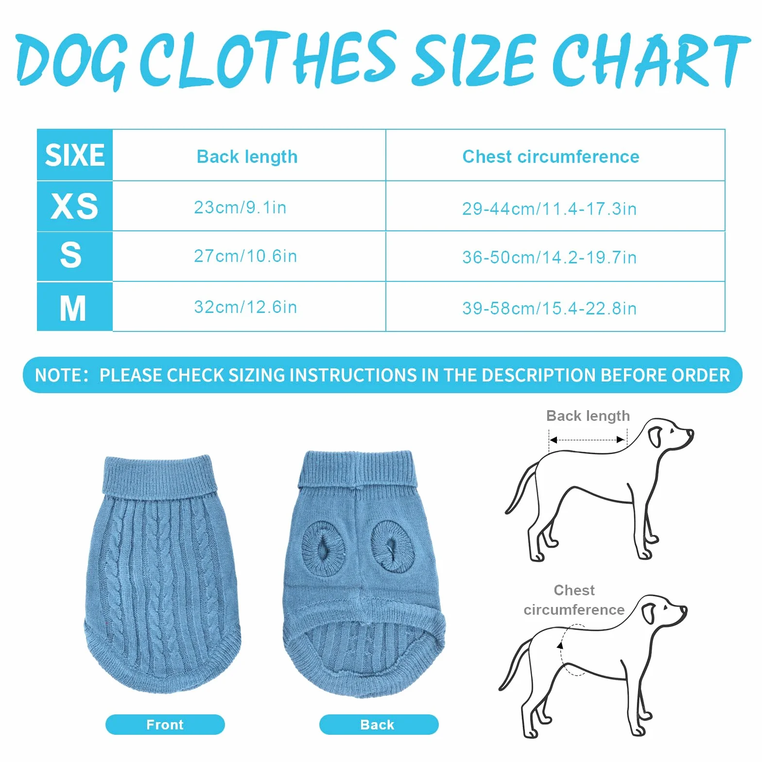 PLUSHCEWT Ciepły sweter dla szczeniaka, niebieski golf, sweter dla szczeniaka, miękkie, wygodne ubrania dla psów, dzianinowy pulower dla psa, miękki golf, ubrania dla psów, kamizelka, dzianinowy