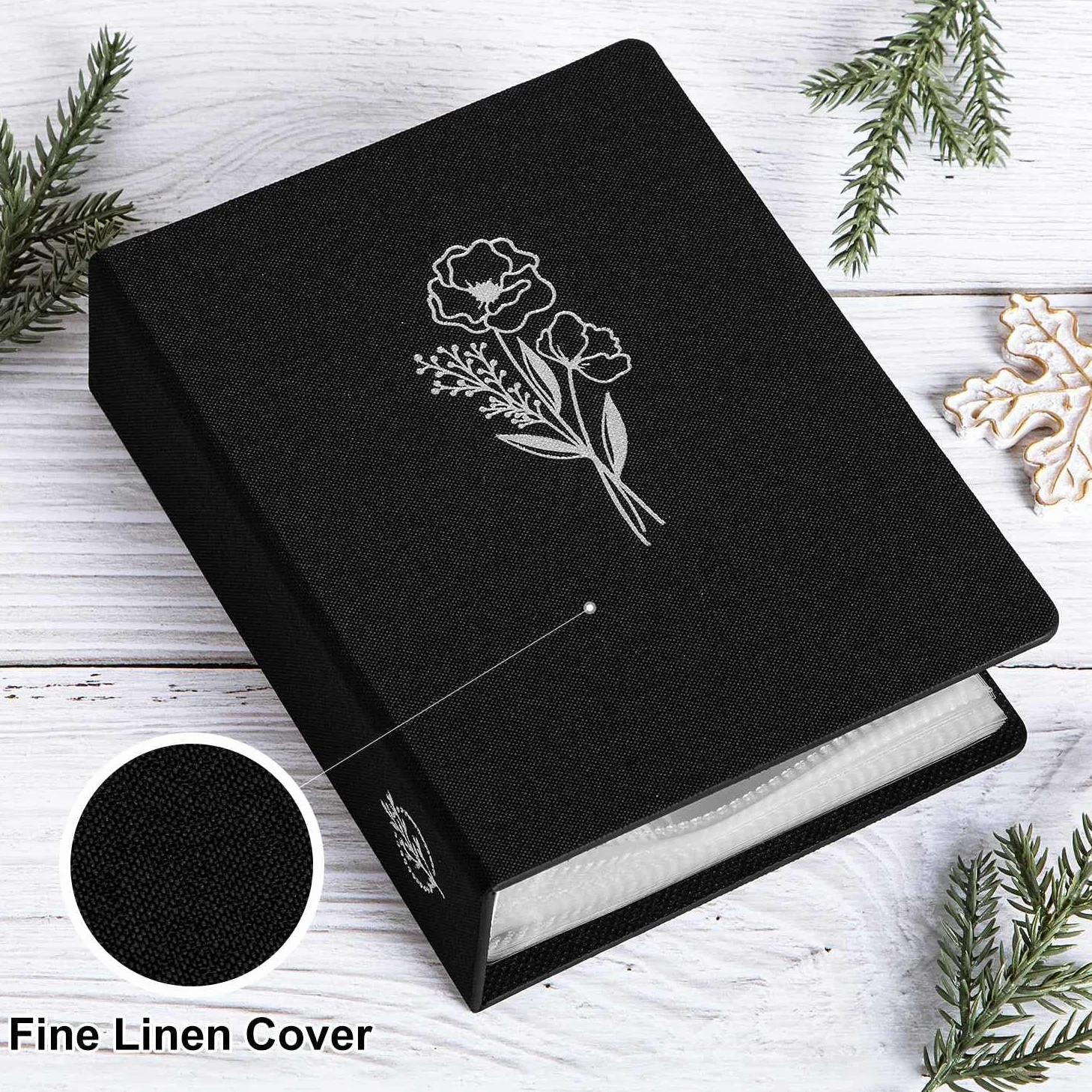 Lanpn Mały album na zdjęcia, każde opakowanie mieści 50 zdjęć, wsuwane od góry, lniany, pomieści tylko zdjęcia portretowe w rozmiarze 10 x 15 cm, 2 szt., czarny