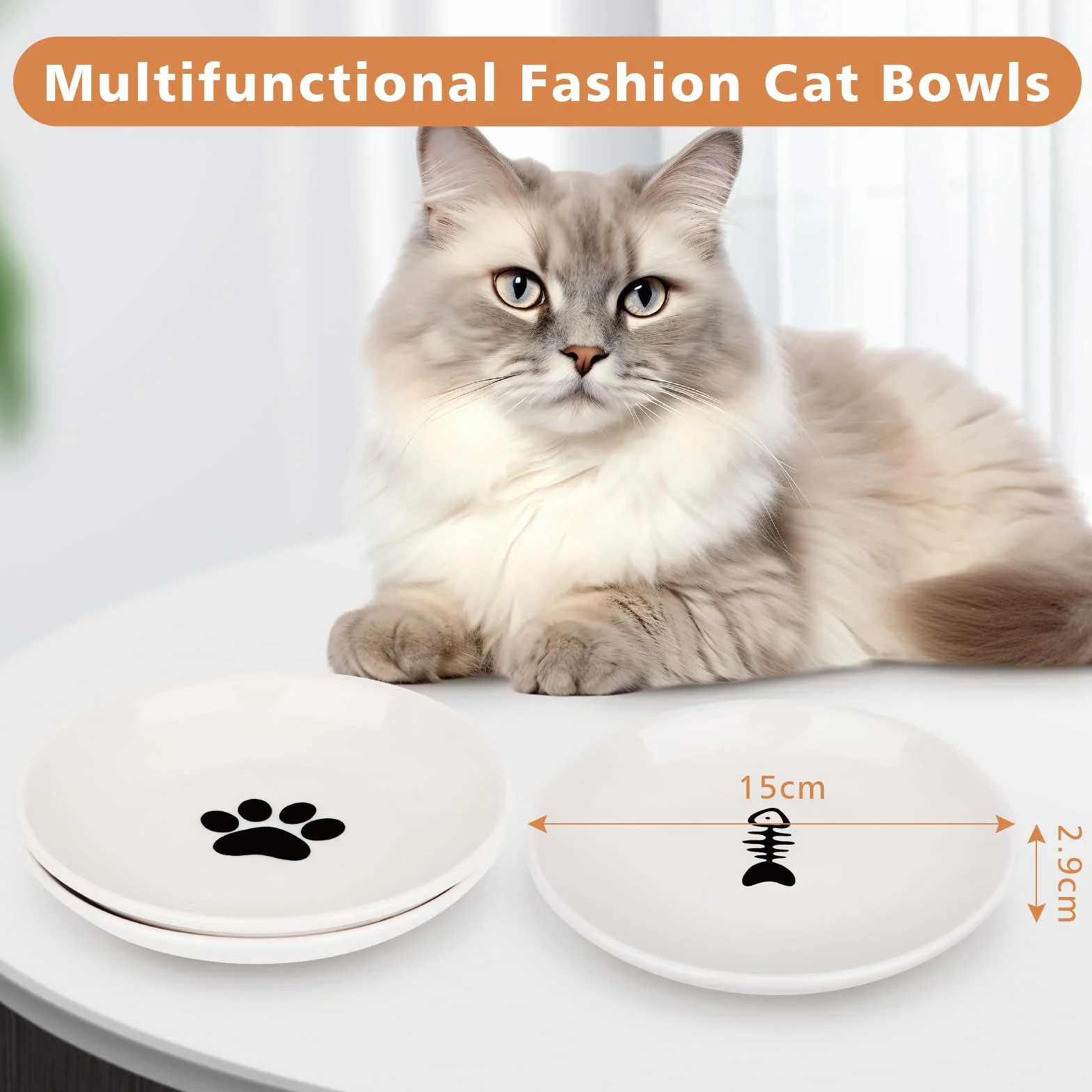 TRUEIN Ceramiczna miska dla kota, 3-częściowa miska dla kota, płaskie miski dla kota, karma dla kota, łagodzi zmęczenie Whiskers, talerz dla kota dla psa, do suchej lub mokrej karmy i wody