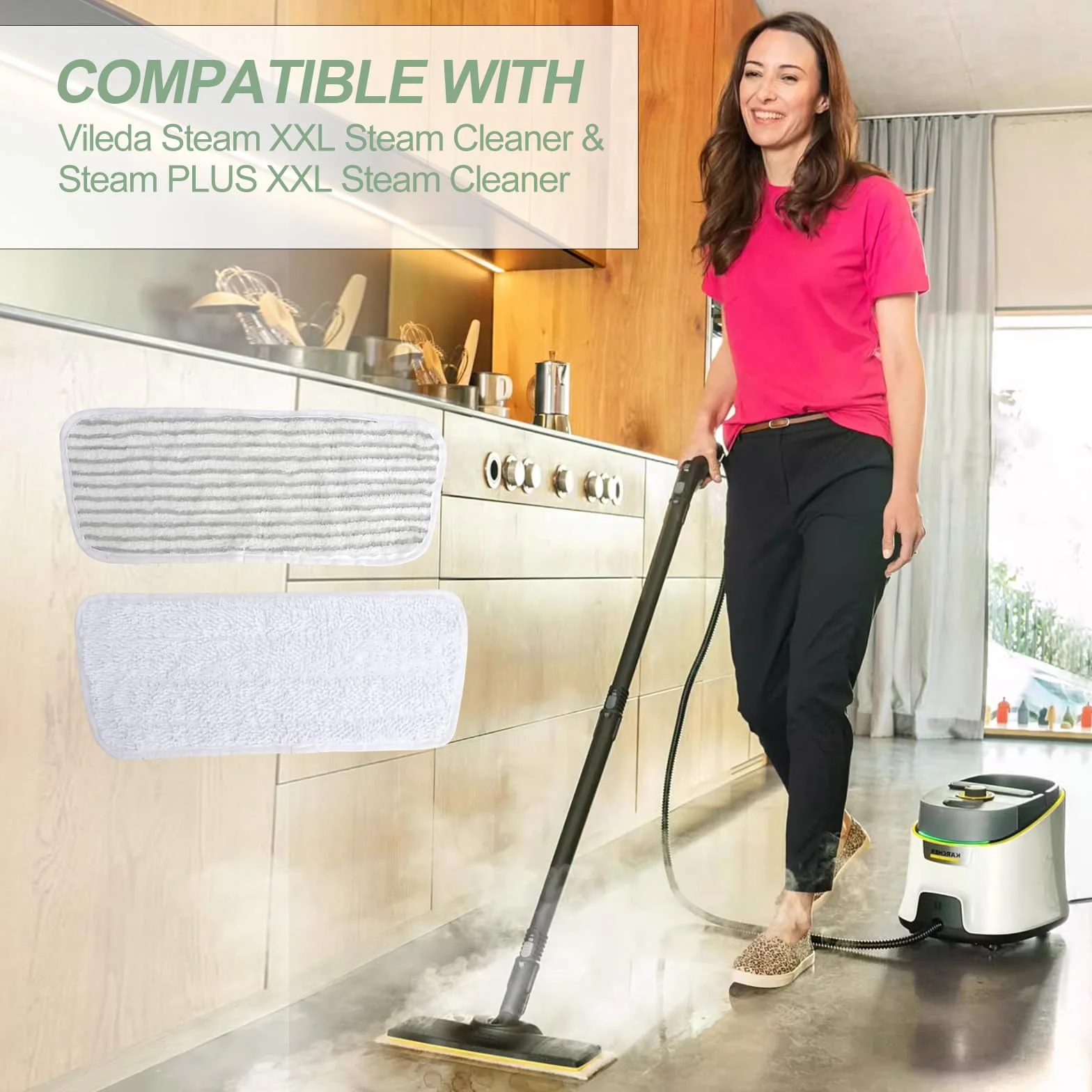 4 sztuki pokrowców na mop do Vileda Steam XXL Steam Cleaner, zestaw płaskich mopów do mopa Vileda Plus XXL Steam Cleaner, nadaje się do mycia i wielokrotnego użytku