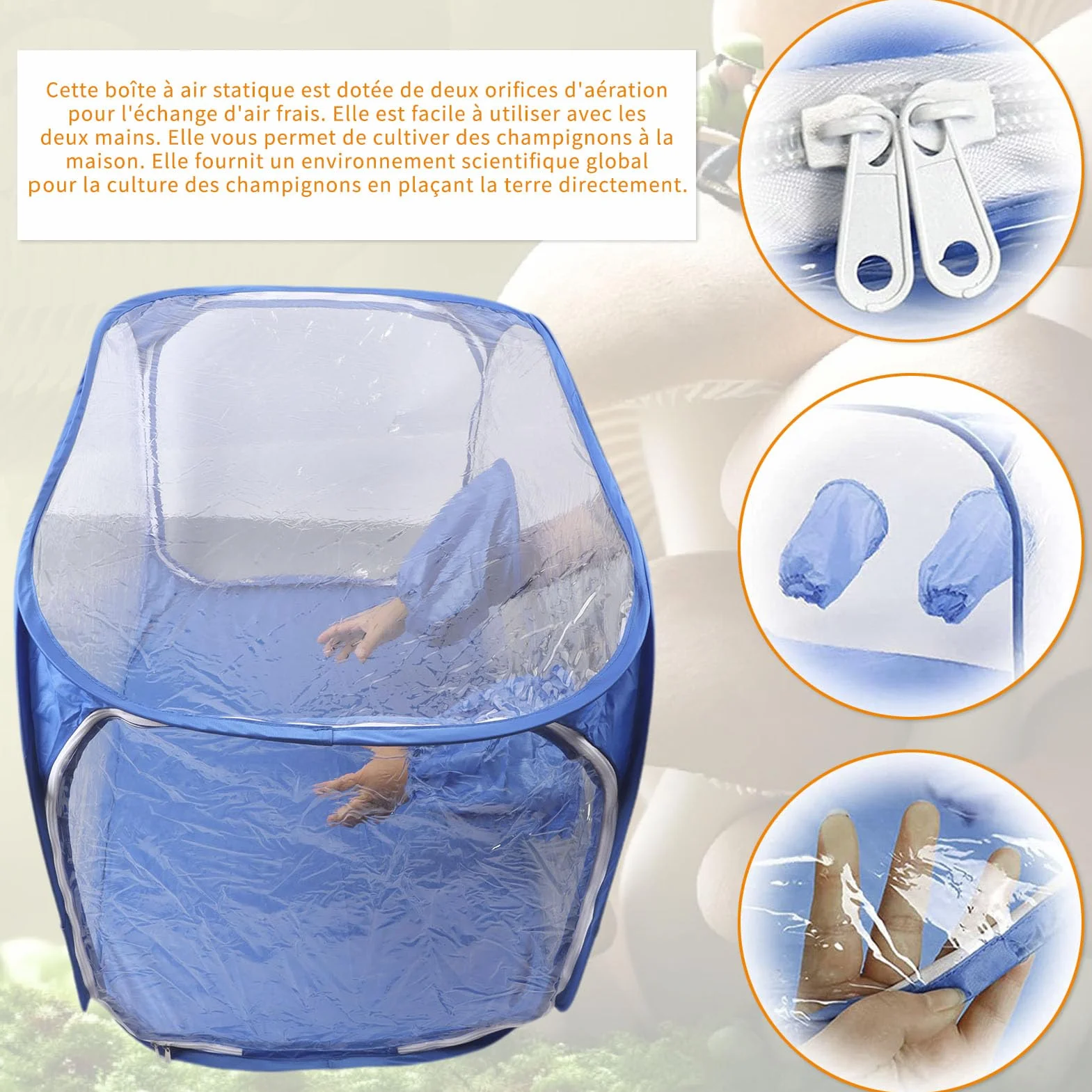 Still Air Box, Przenośny Składany Zestaw do Wzrostu Grzybów, PVC 2 Porty 35,5x23,5x23,5 o średnicy Mikologii Stacje Rozmnażania Okapu dla Miłośników Grzybów