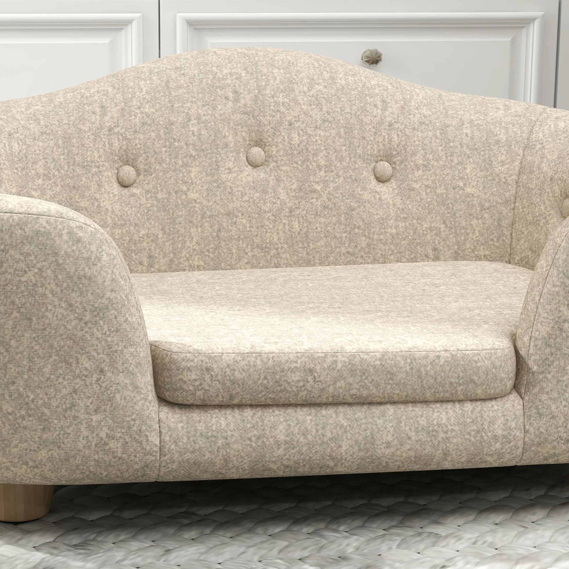 PawHut Sofa dla psa legowisko kanapa z poduszką plusz pianka drewno sosnowe beżowy jasnoszary 70x47x30 cm