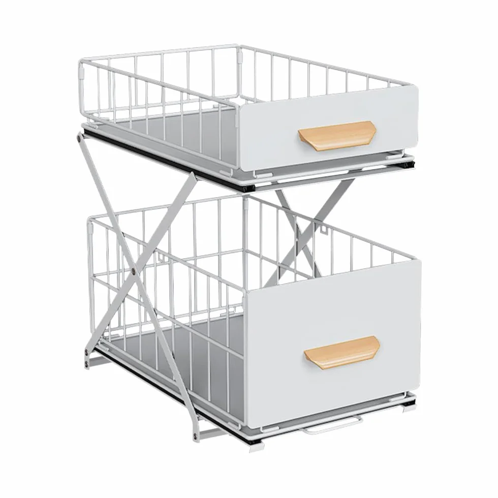 LANTUS Organizer pod zlewem - Metalowa szuflada do przechowywania - Stojak przesuwny z przegrodami na przyprawy, prysznic, spiżarnia - kuchnia, łazienka, pod zlewem, półki garażowe - biały