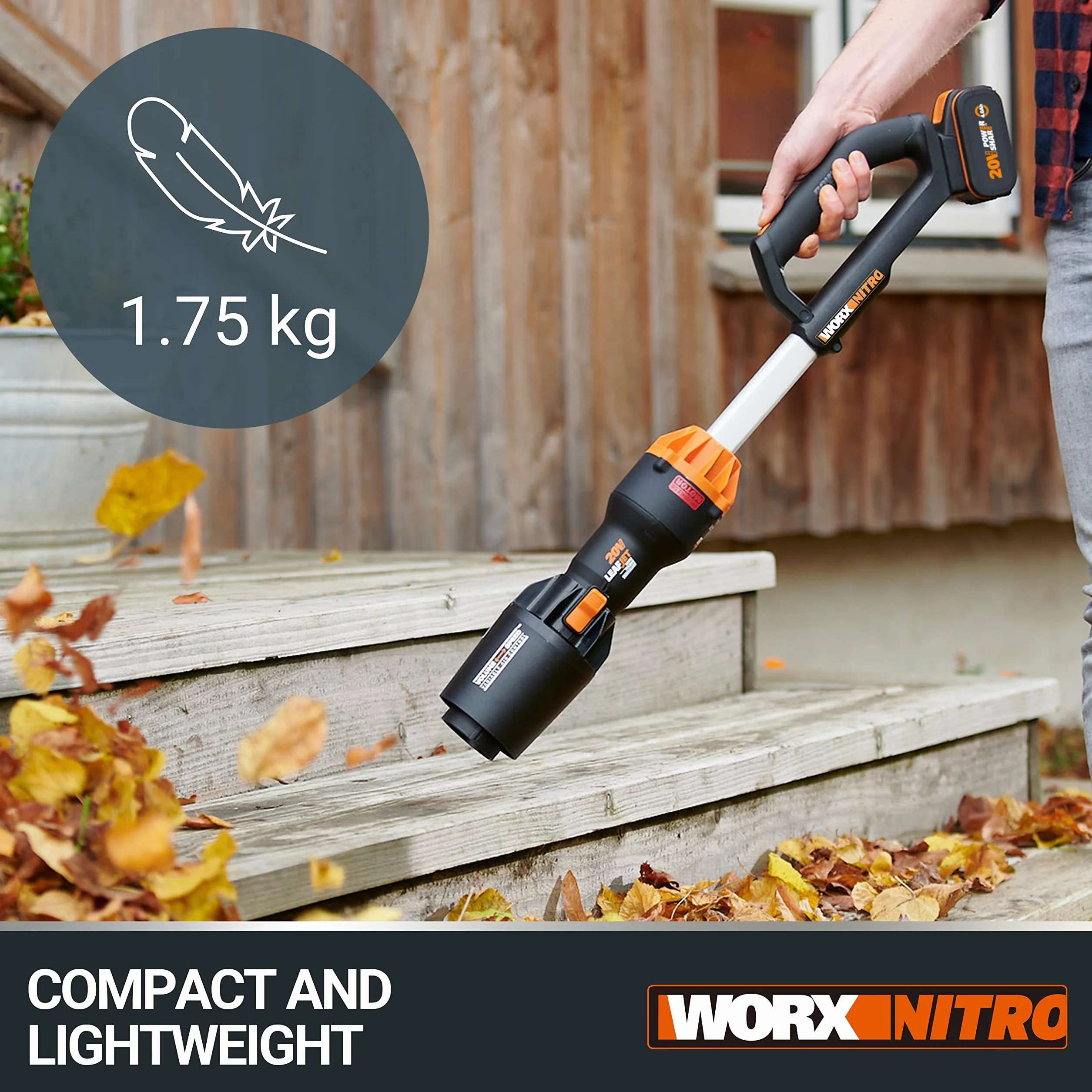 WORX Nitro PowerShare, 18 V (20 V MAX) akumulatorowa dmuchawa do liści, silnik bezszczotkowy 2.0, maks. prędkość powietrza 209 km/h, sterowanie 2-biegowe, tylko zwykłe narzędzie, WG543E.9