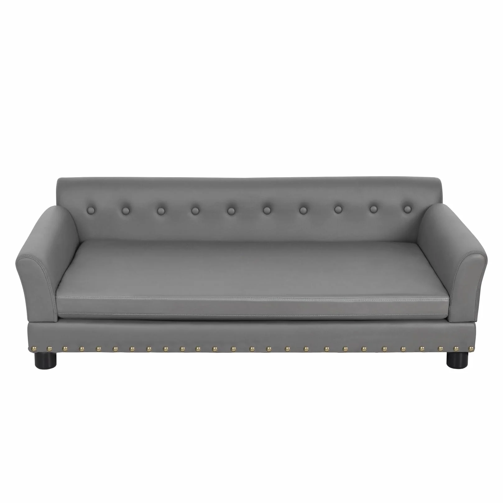 BingoPaw Luksusowa sofa dla dużych psów: XXL kanapa dla psów z oddychającej, wodoodpornej skóry, Mordern sofa dla zwierząt domowych z oparciem, ortopedyczna poduszka dla psa i drewniane nogi, szara