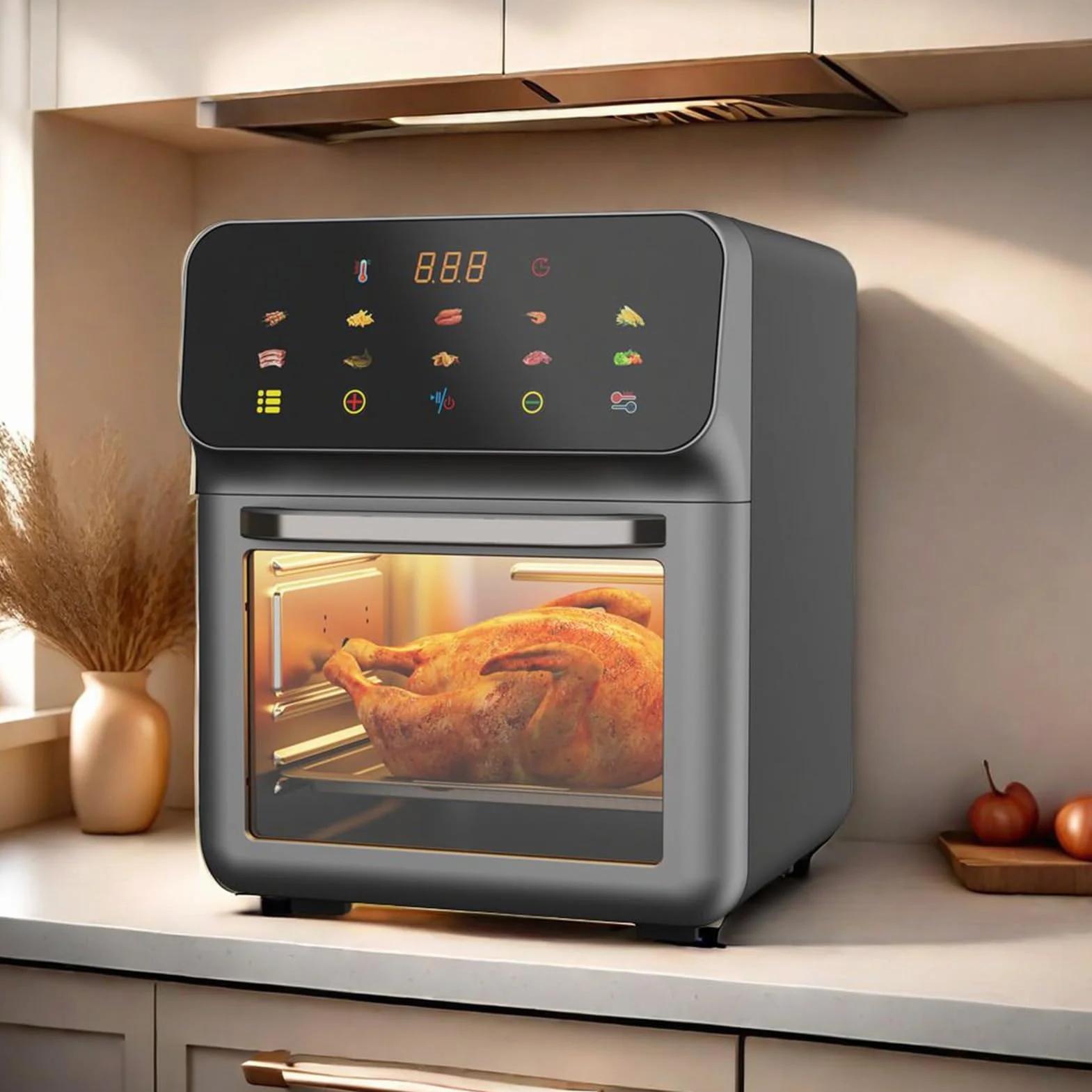 Piec do smażenia powietrza, wielofunkcyjny piec konwekcyjny Frytkownica powietrzna, urządzenie do pieczenia, odwadnianie, 15 litrów z 2 kratkami, do pizzy frytek z kurczaka do steków