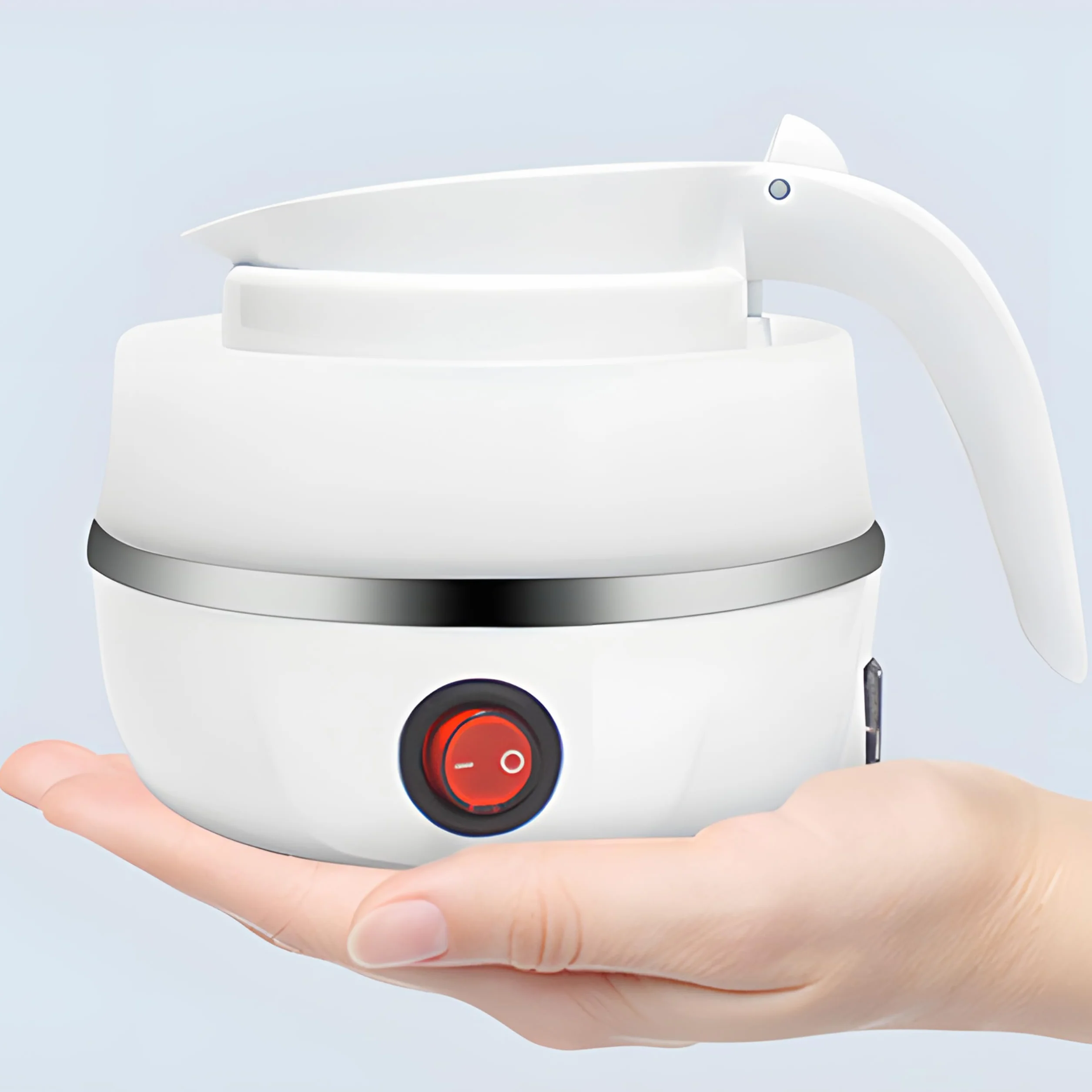 Retoo Składany czajnik 0,6 l, 750 W, silikonowy, ze stali nierdzewnej, kompaktowa konstrukcja do campingu, podróży, automatyczne wyłączanie, szybkie i bezpieczne podgrzewanie