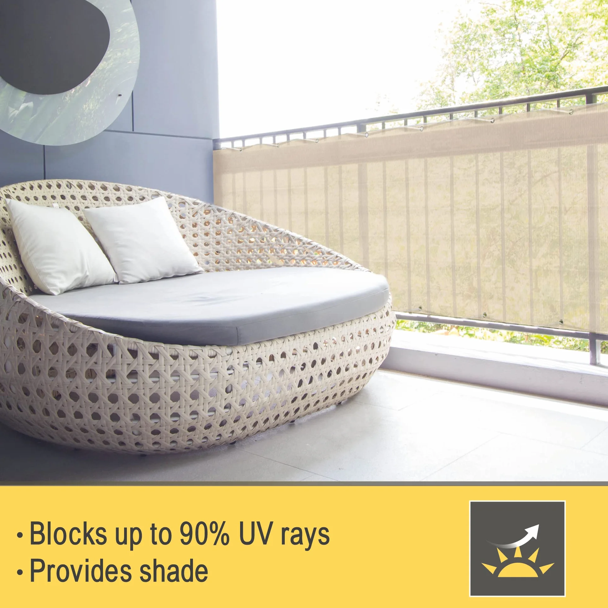 Parawan na balkon taras Sol Royal 90x500 cm SolVision HB2 Ochrona przed słońcem wiatrem UV Kremowa mata balkonowa z oczkami i linką